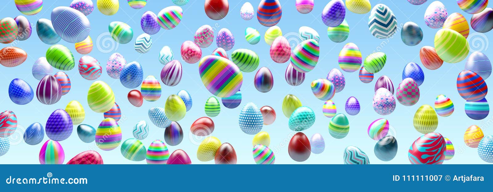 Many Colored Eggs Flying in Air 3d Illustration Stock Illustration
