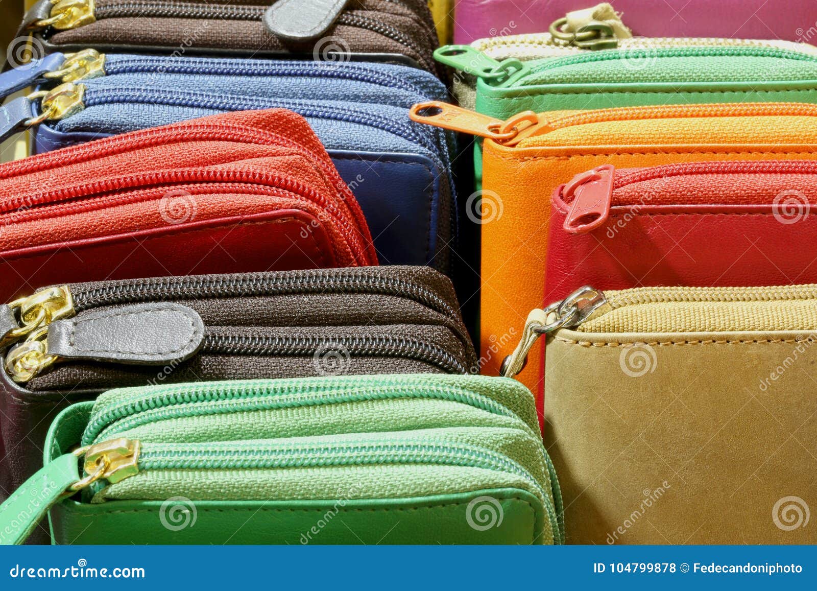 Colored Leather Wallets with Zip on Sale in Leather Goods Stock Photo ...