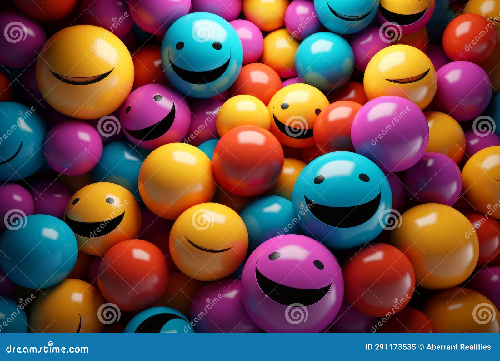 Many Colorful Balls with Smiley Faces on Them Stock Illustration