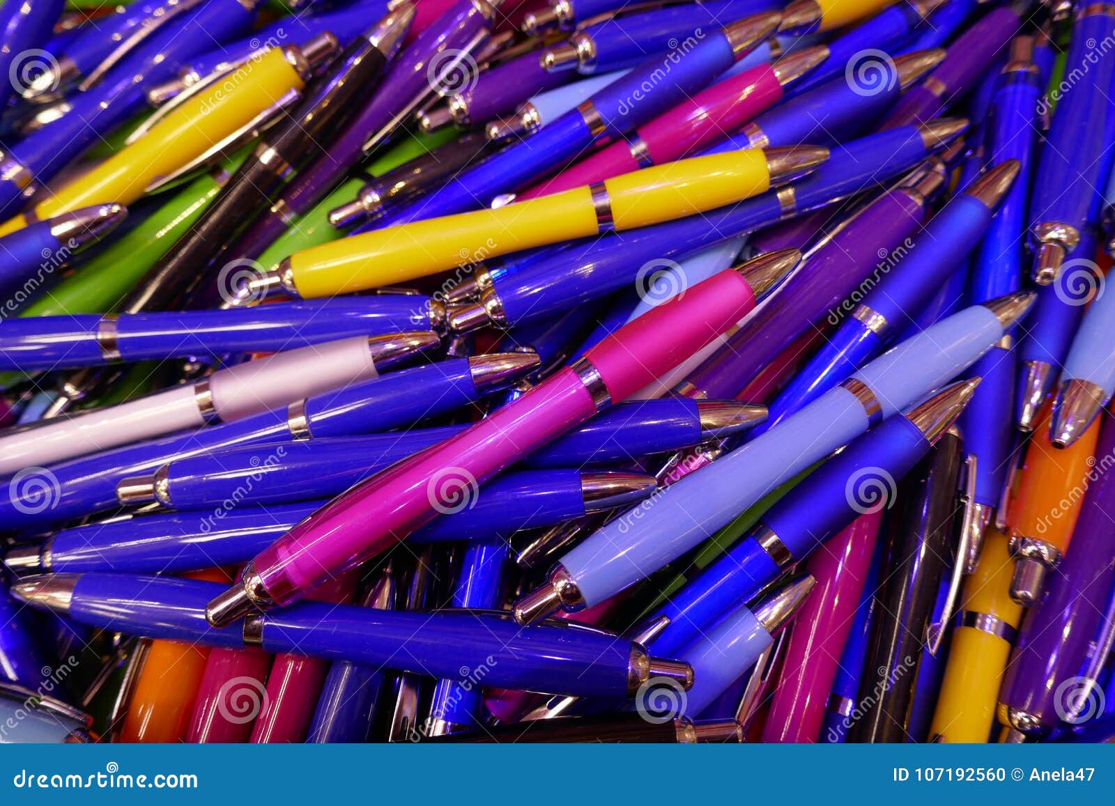 Many Colorful, Glossy Ballpoint Pens Stock Photo Image of letter