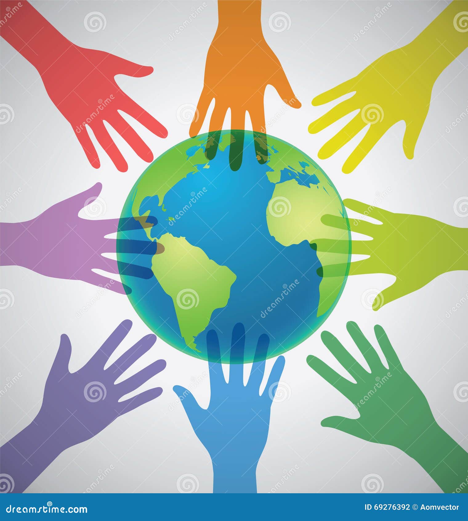 many colorful hands surrounding the earth, globe, unity, world