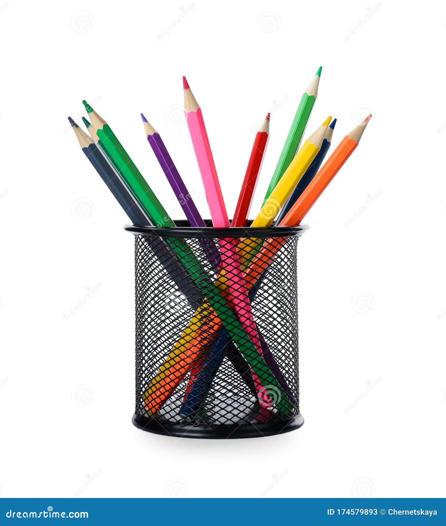 Many Colorful Pencils in Holder Isolated on White Stock Image Image