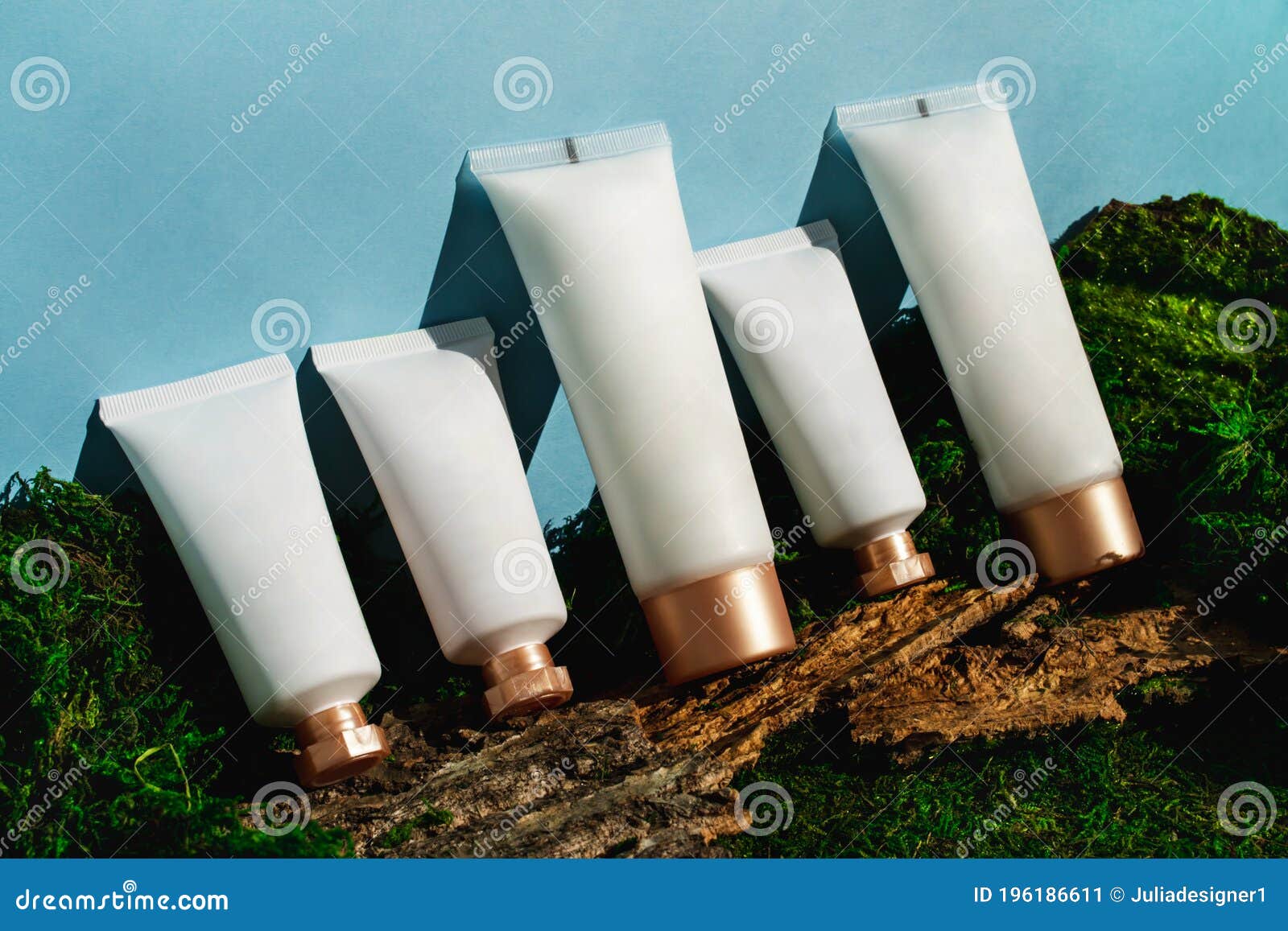 Download Many Cosmetics Tubes On Green Moss. Blank Label Package Mockup. Cream, Serum, Mask Skincare ...