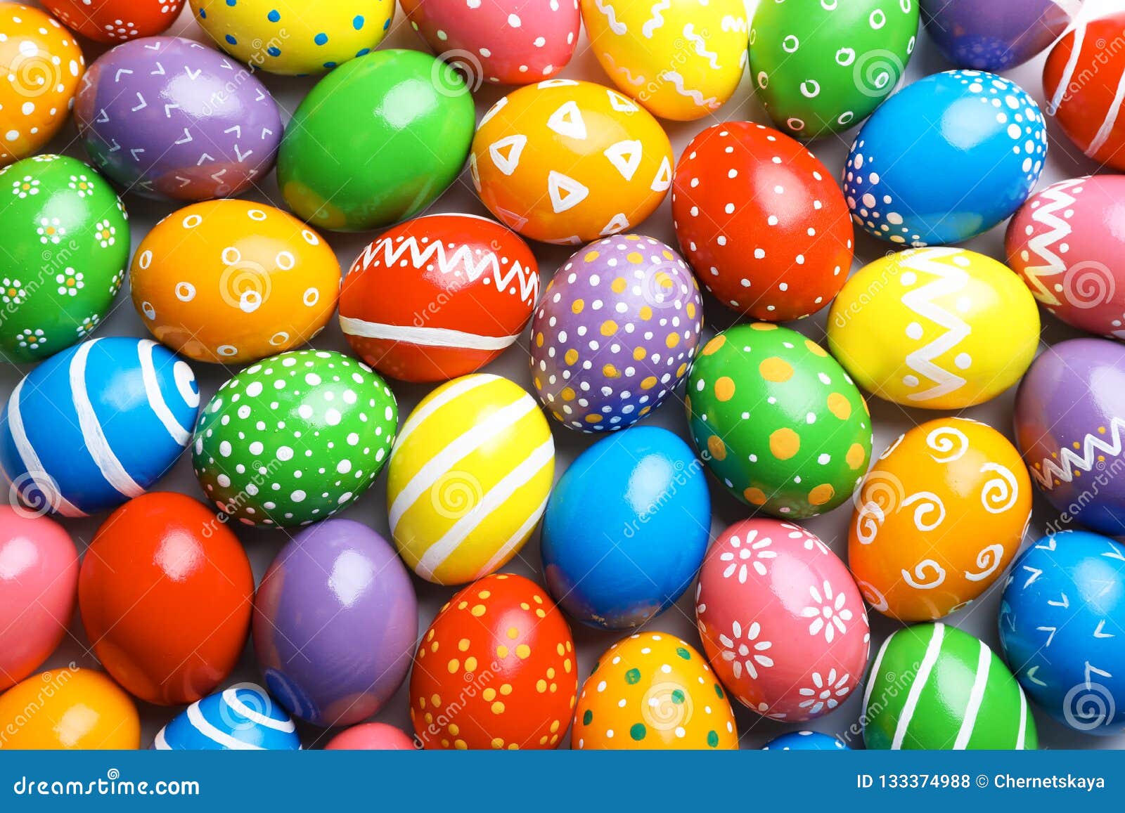 Many Decorated Easter Eggs As Background, Top View. Stock Photo - Image ...