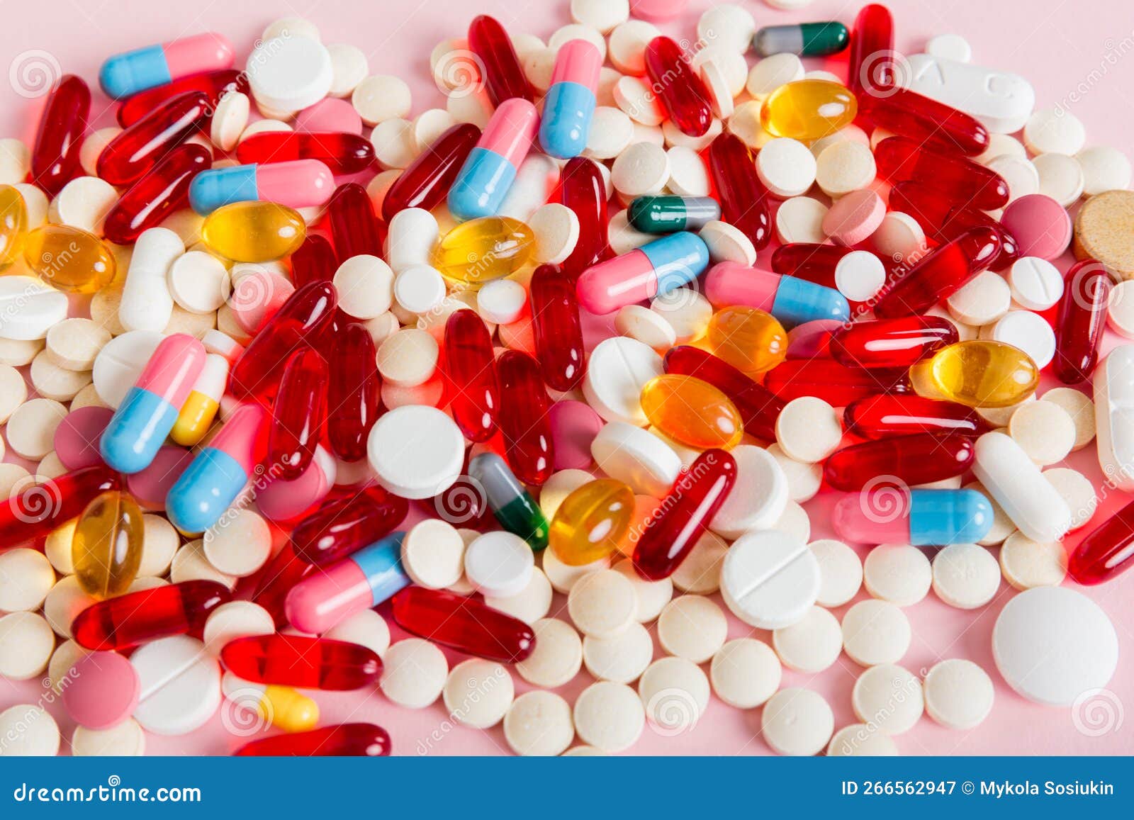 Many Different Colorful Medication and Pills Perspective View. Set of