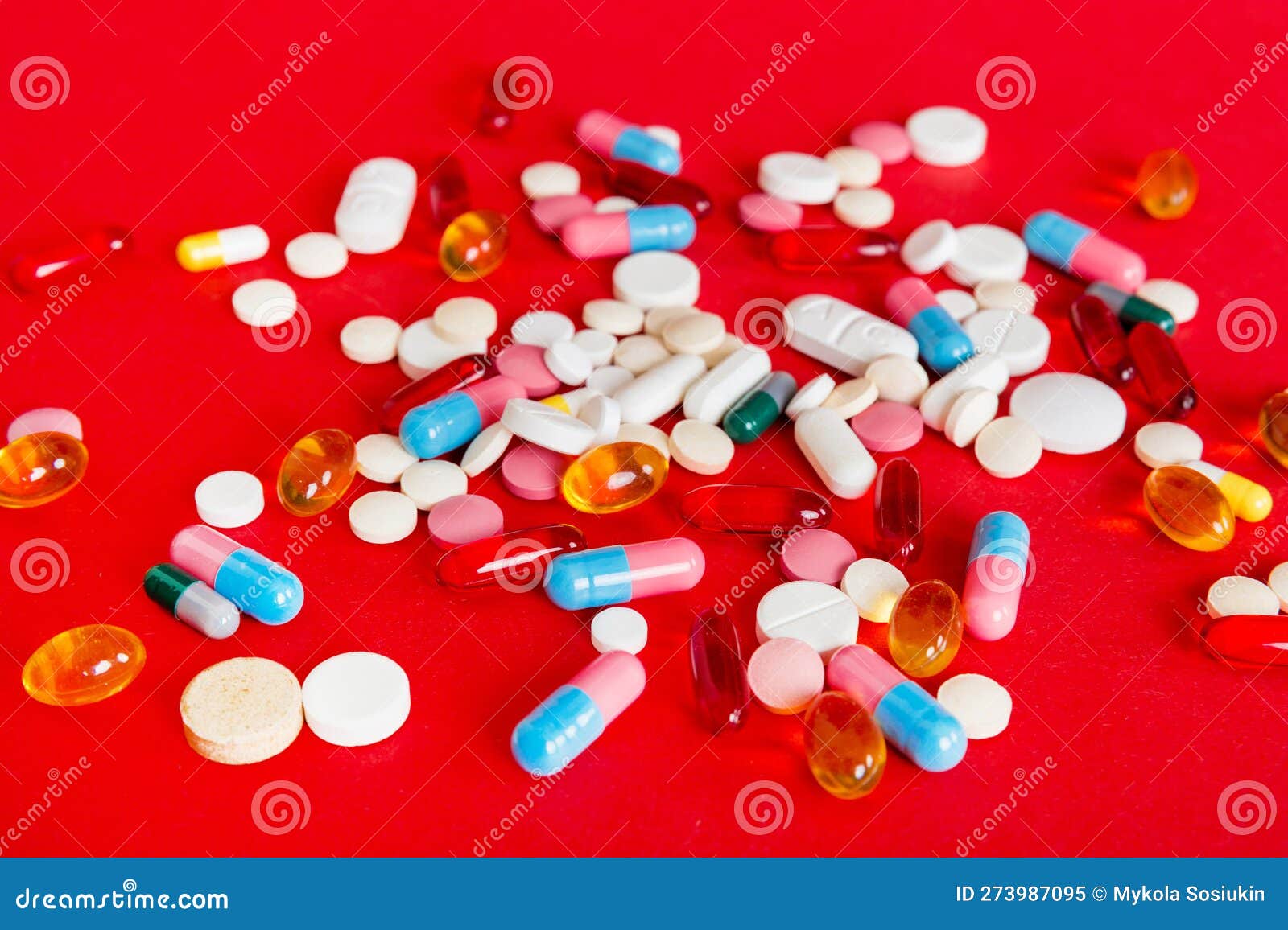 Many Different Colorful Medication and Pills Perspective View. Set of