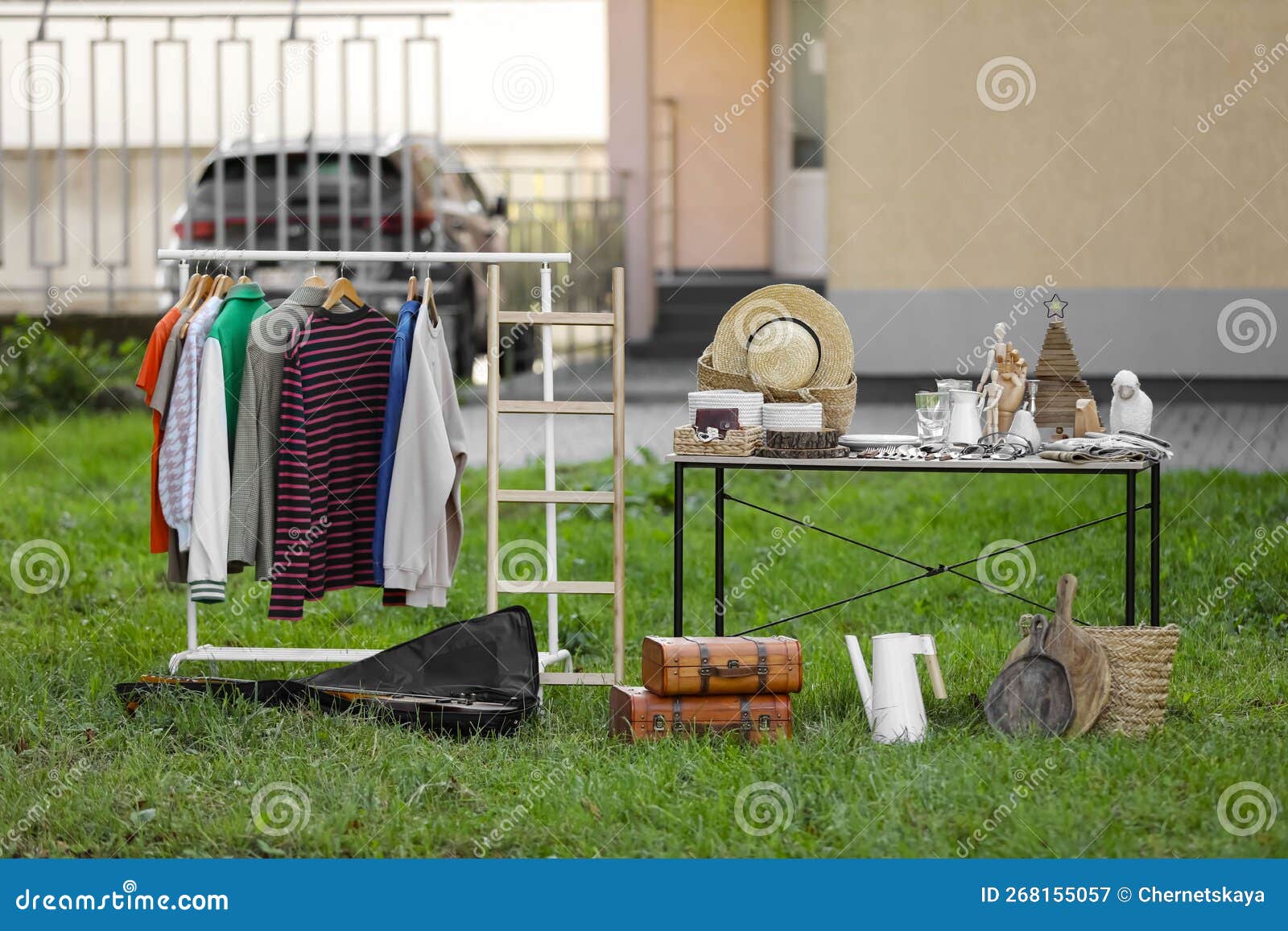 Many Different Items Selling in Yard. Garage Sale Stock Image Image
