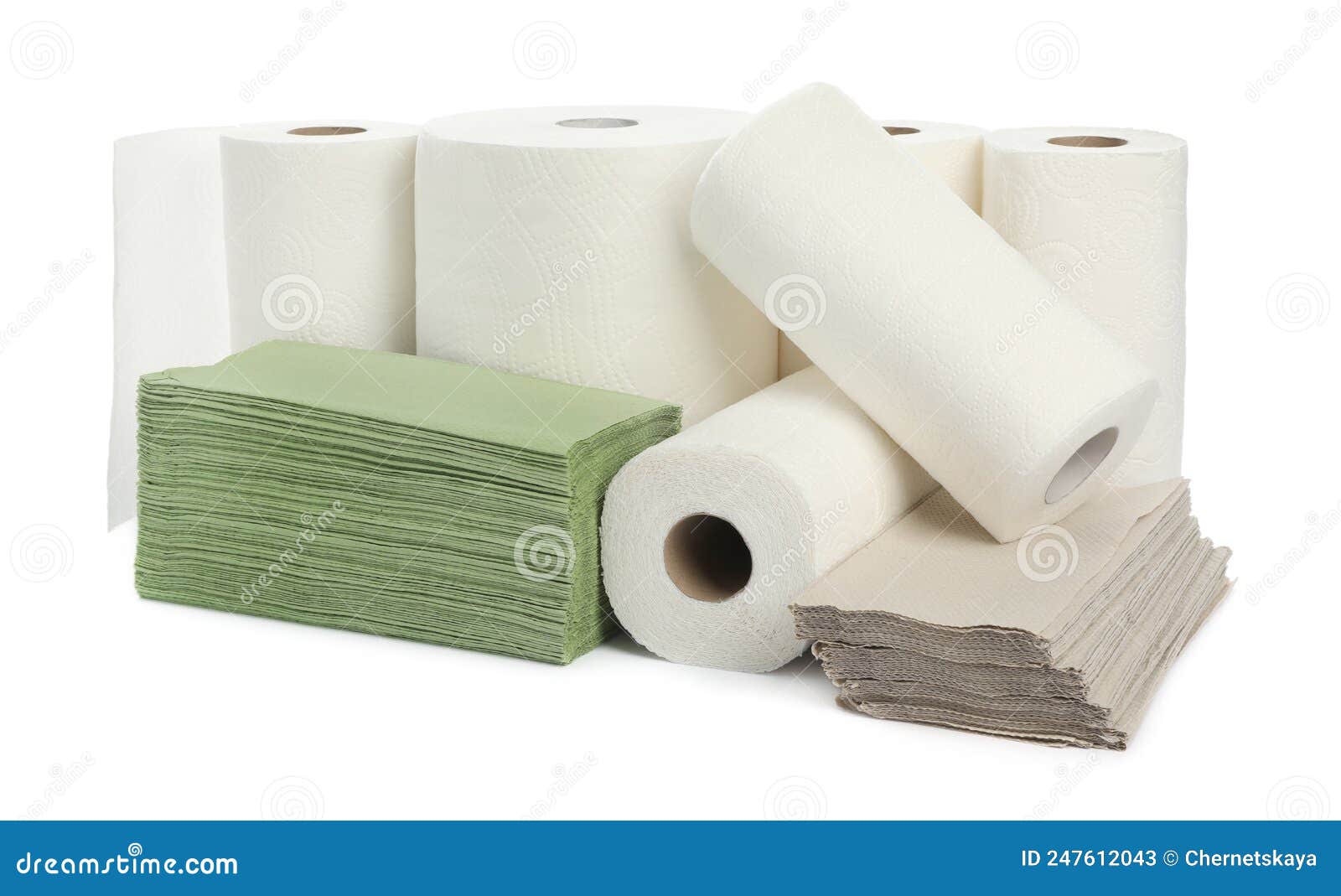 Many Different Paper Towels on White Background Stock Image Image of
