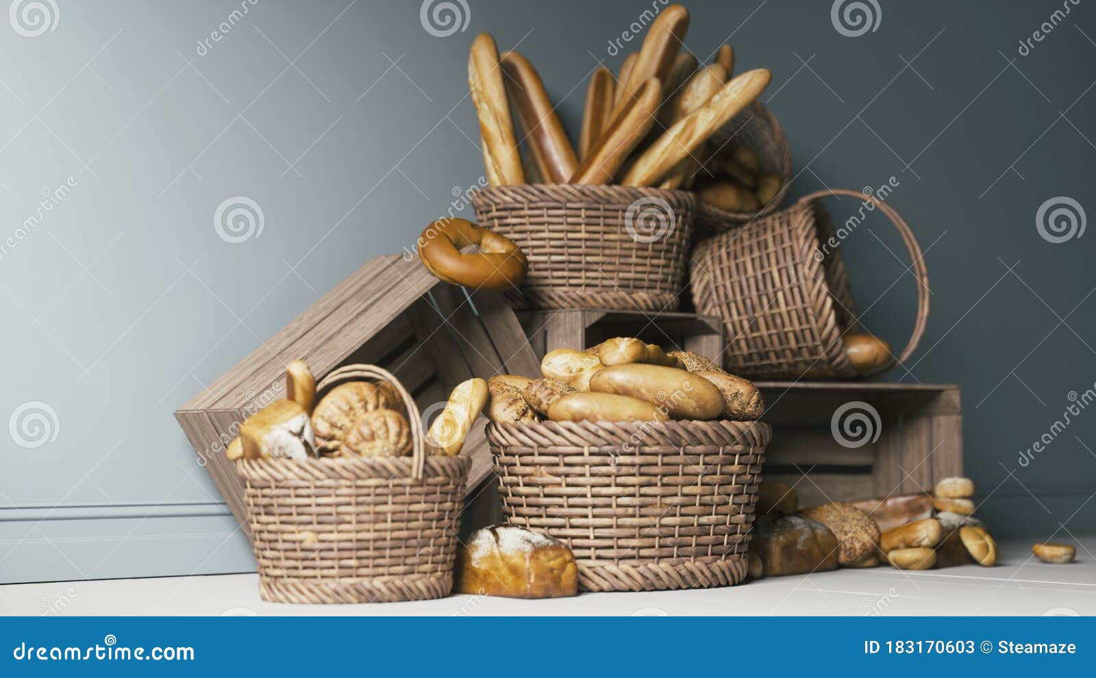 Variety of Bakery Products in Baskets Stock Illustration Illustration