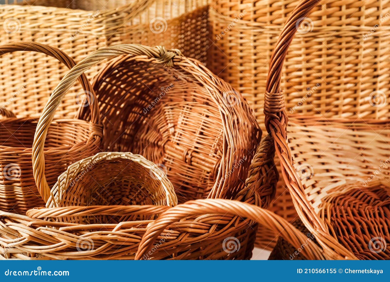 Many Different Wicker Baskets Made of Natural Material As Background
