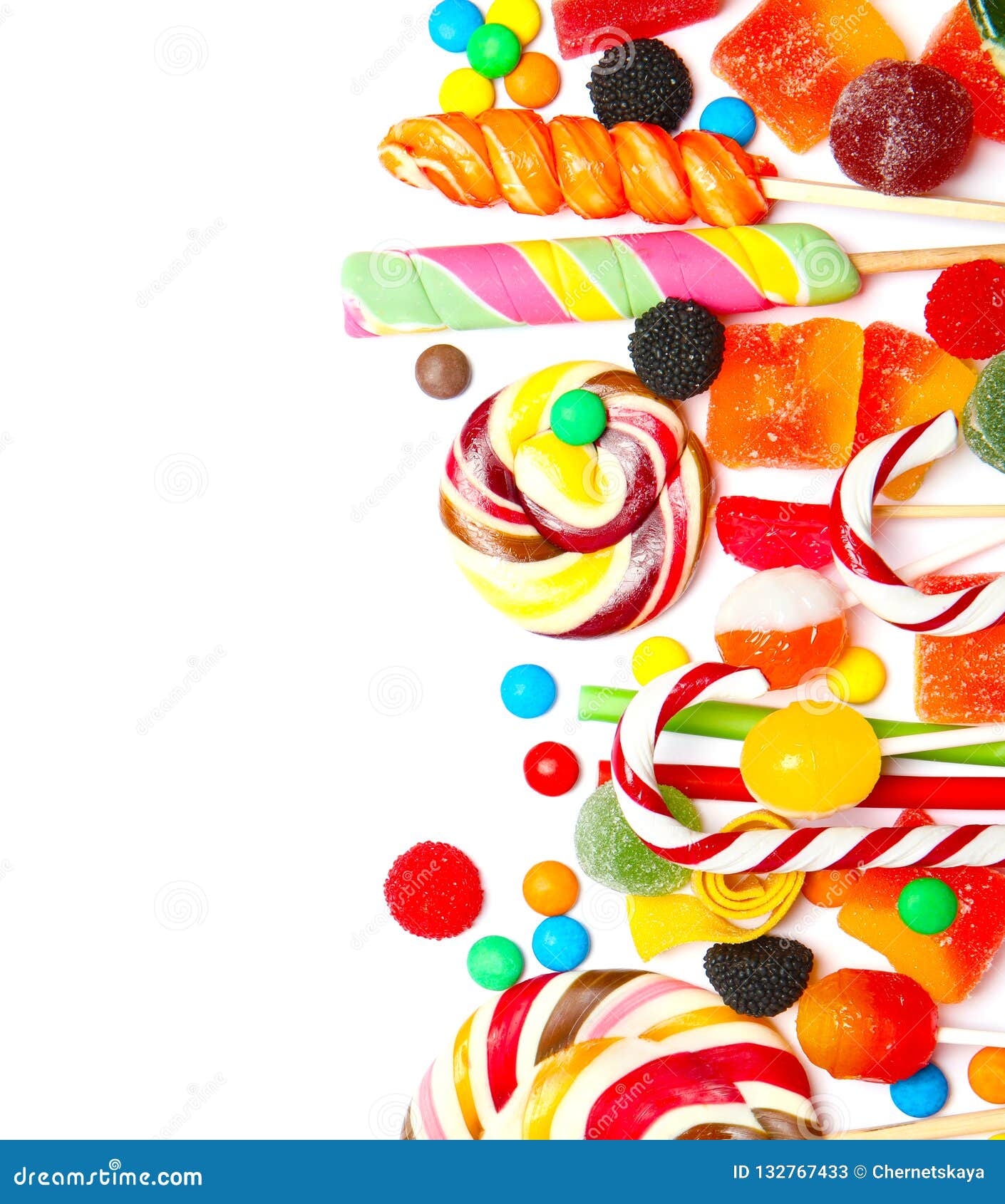 Many Different Yummy Candies on White Background Stock Image Image of