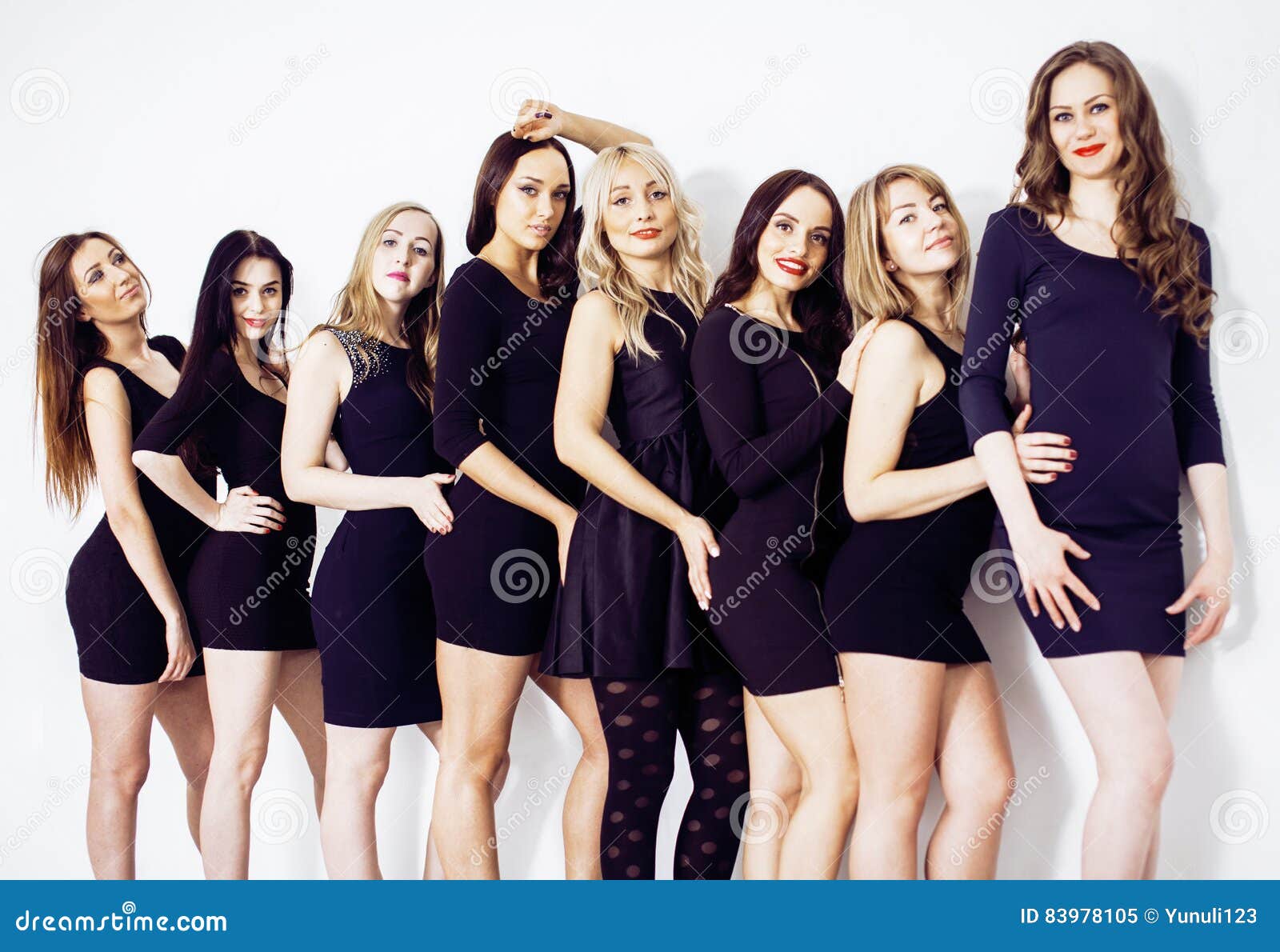 Many Diverse Women in Line, Wearing Fancy Little Black Dresses, Stock ...