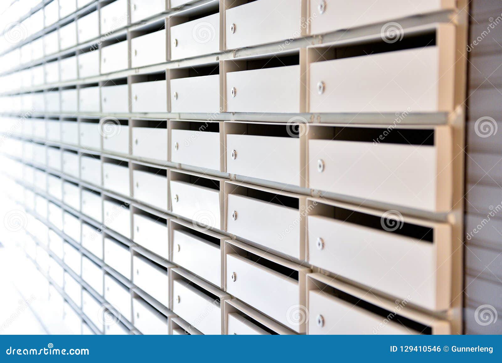 Many Drawers Locked In Filing Cabinet Shelf Background Stock Photo