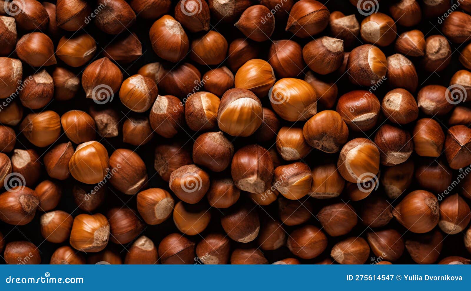 Many Dried Acorn Nuts Background. Top View on Large Group of Nuts Stock