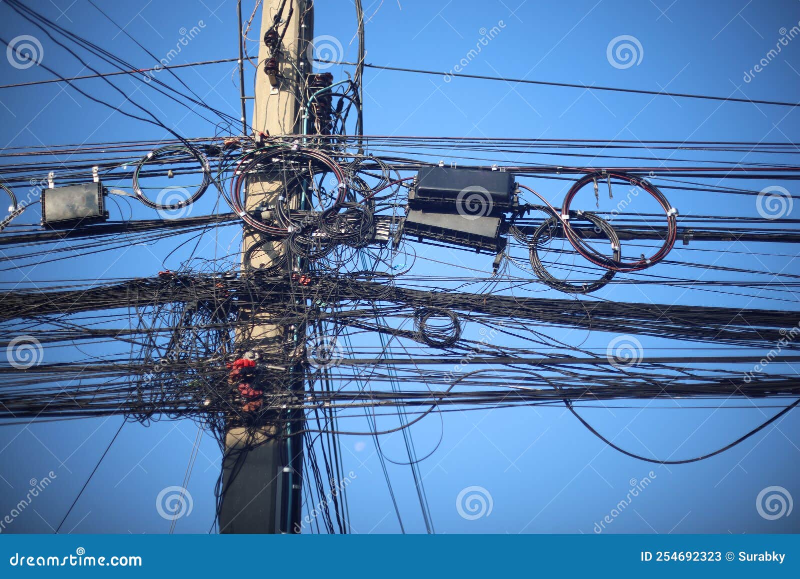 Many Electrical and Communication Cables are Entangled in a Mess on the