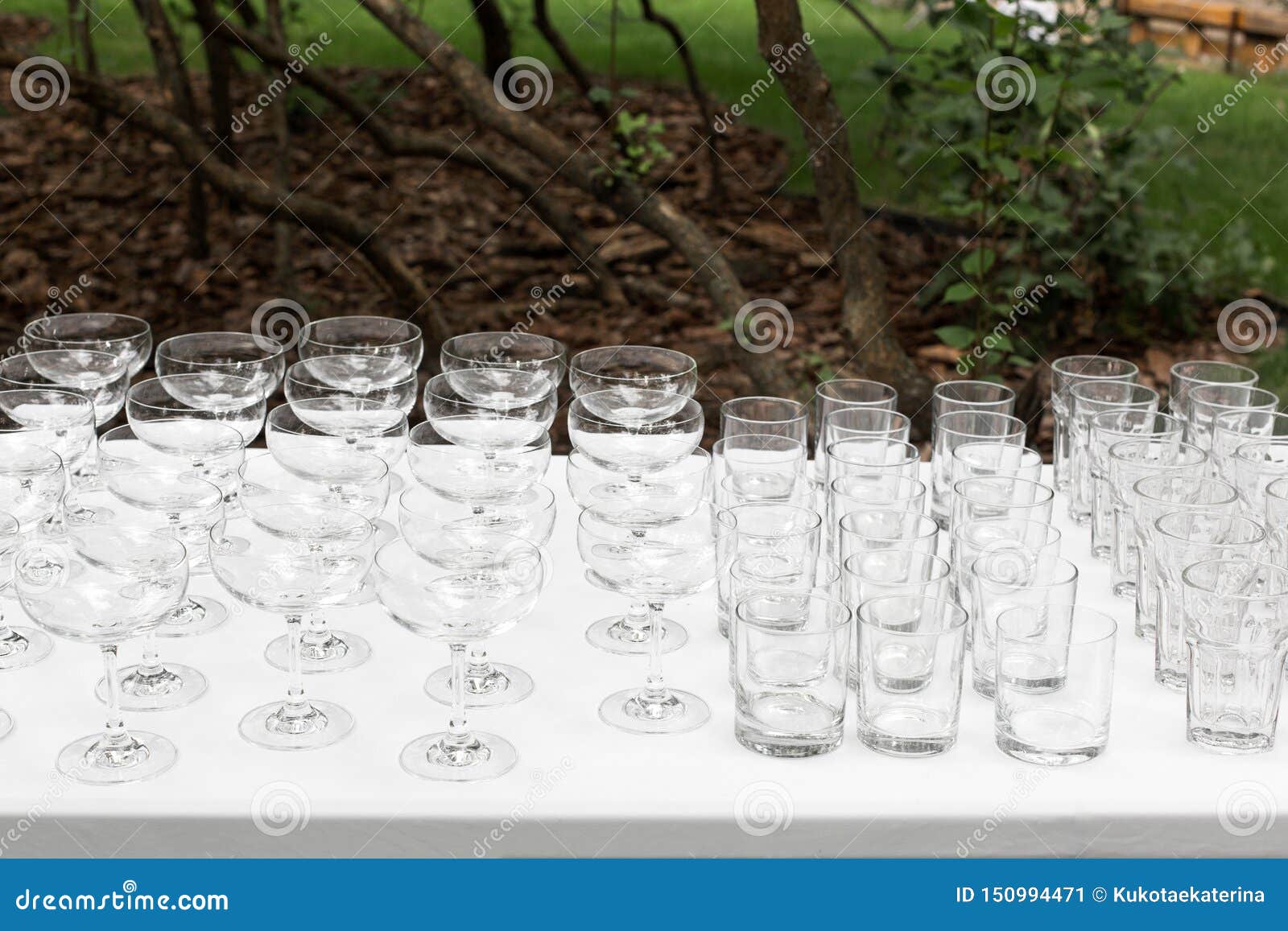 Many Empty Clean Glasses For Guests At The Buffet Festive Wedding Table Stock Image Image Of