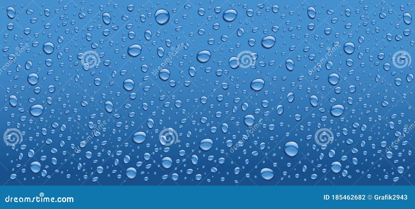 many fresh water drops on blue background
