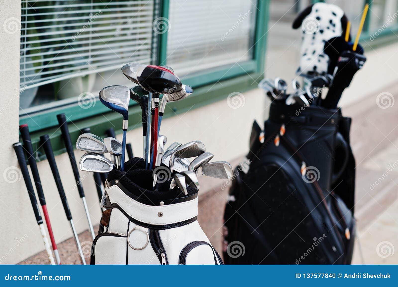 Many Golf Clubs in Bag at Pavement Stock Photo Image of competition