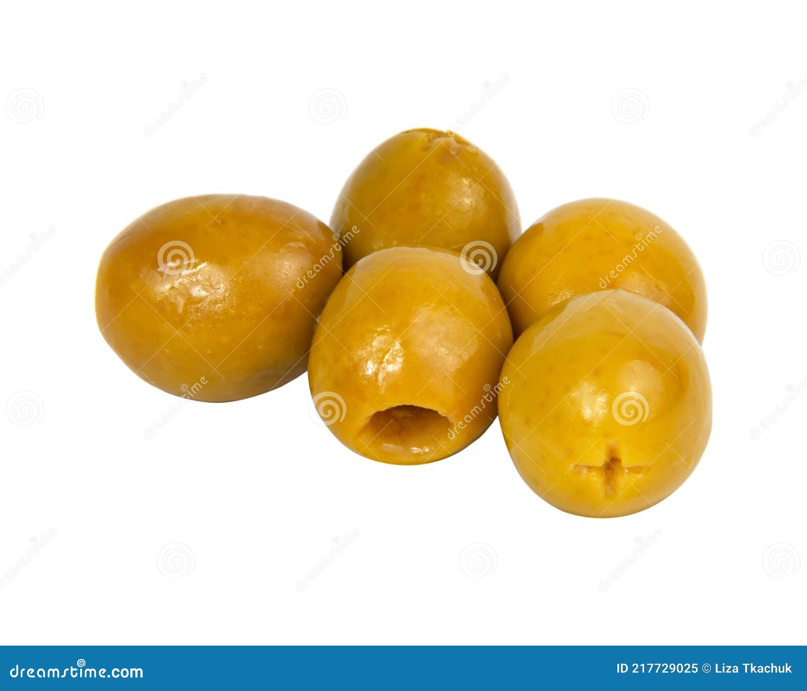 Many Green Olives Pitted Isolated on the White Background Stock Image