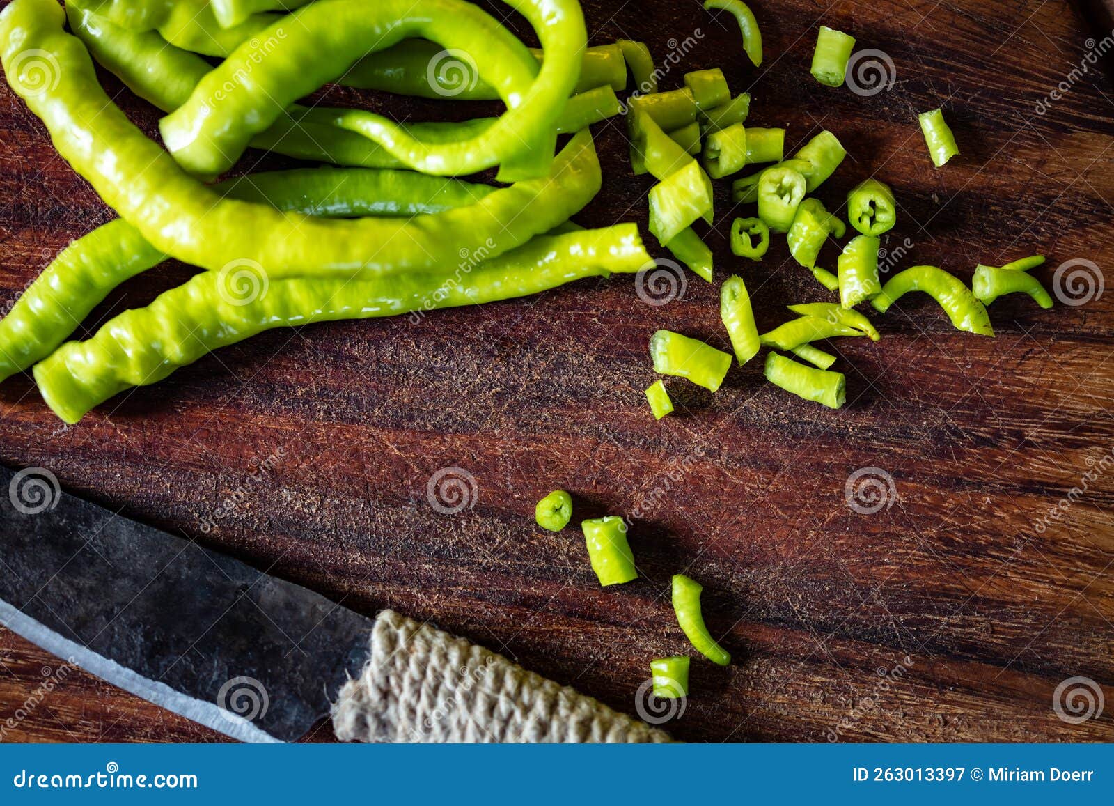 Many Green Pepperonis Partly Cut into Pieces Stock Image Image of
