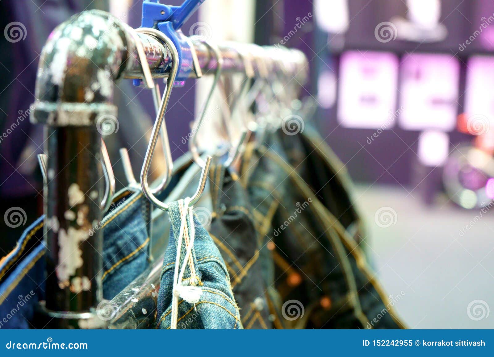 Many Jeans Hanging on a Rack in a Shop Stock Image Image of cloth