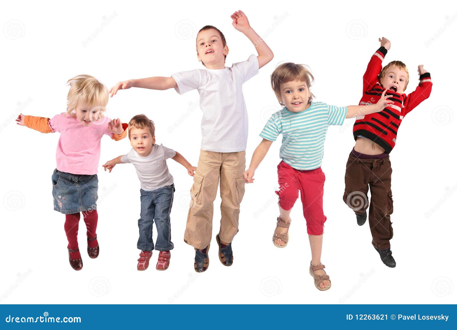 Many Jumping Children On White Stock Image - Image of leaping, group