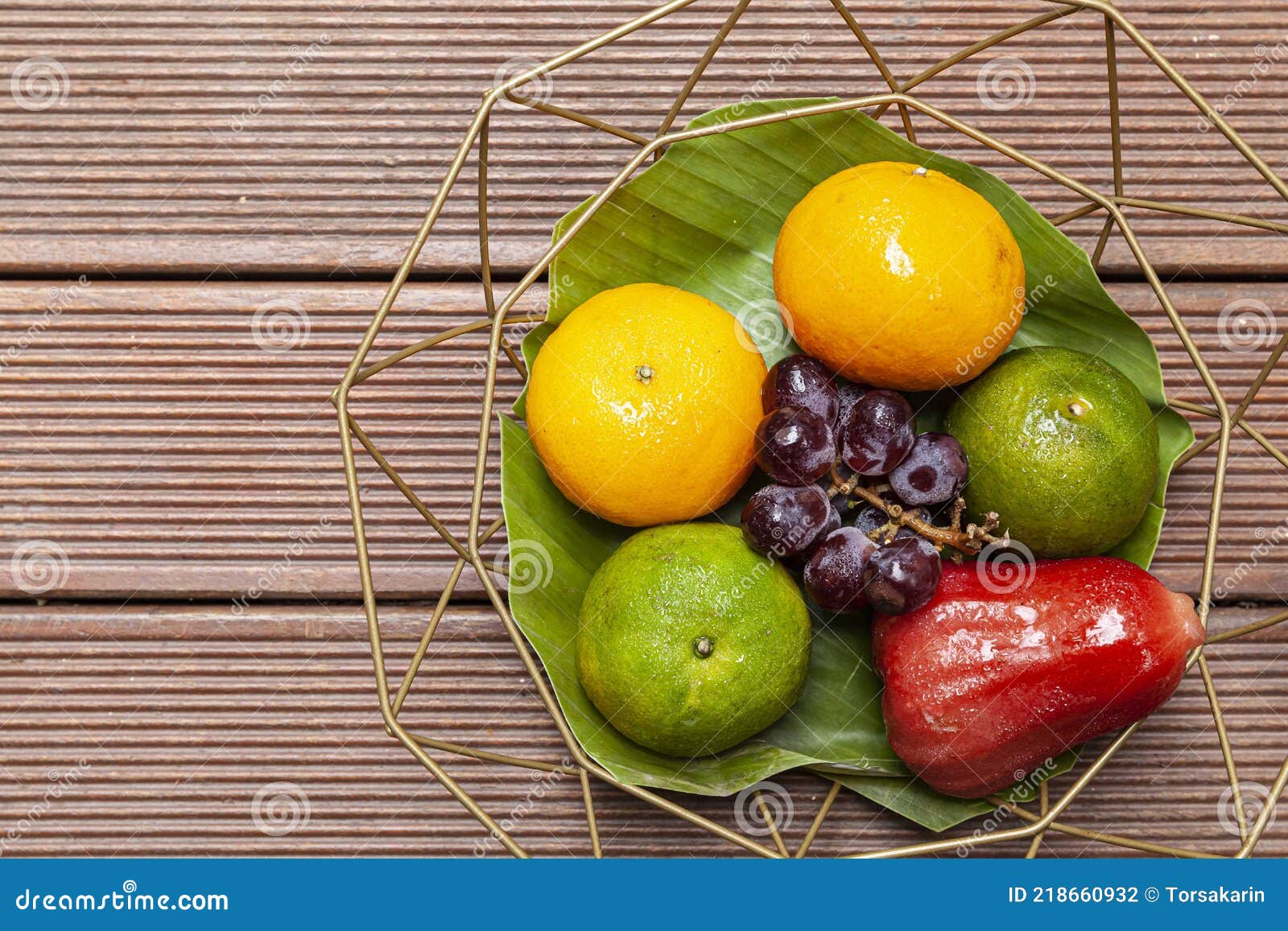 Fruit Baskets are Placed on the Wooden Table Stock Photo Image of