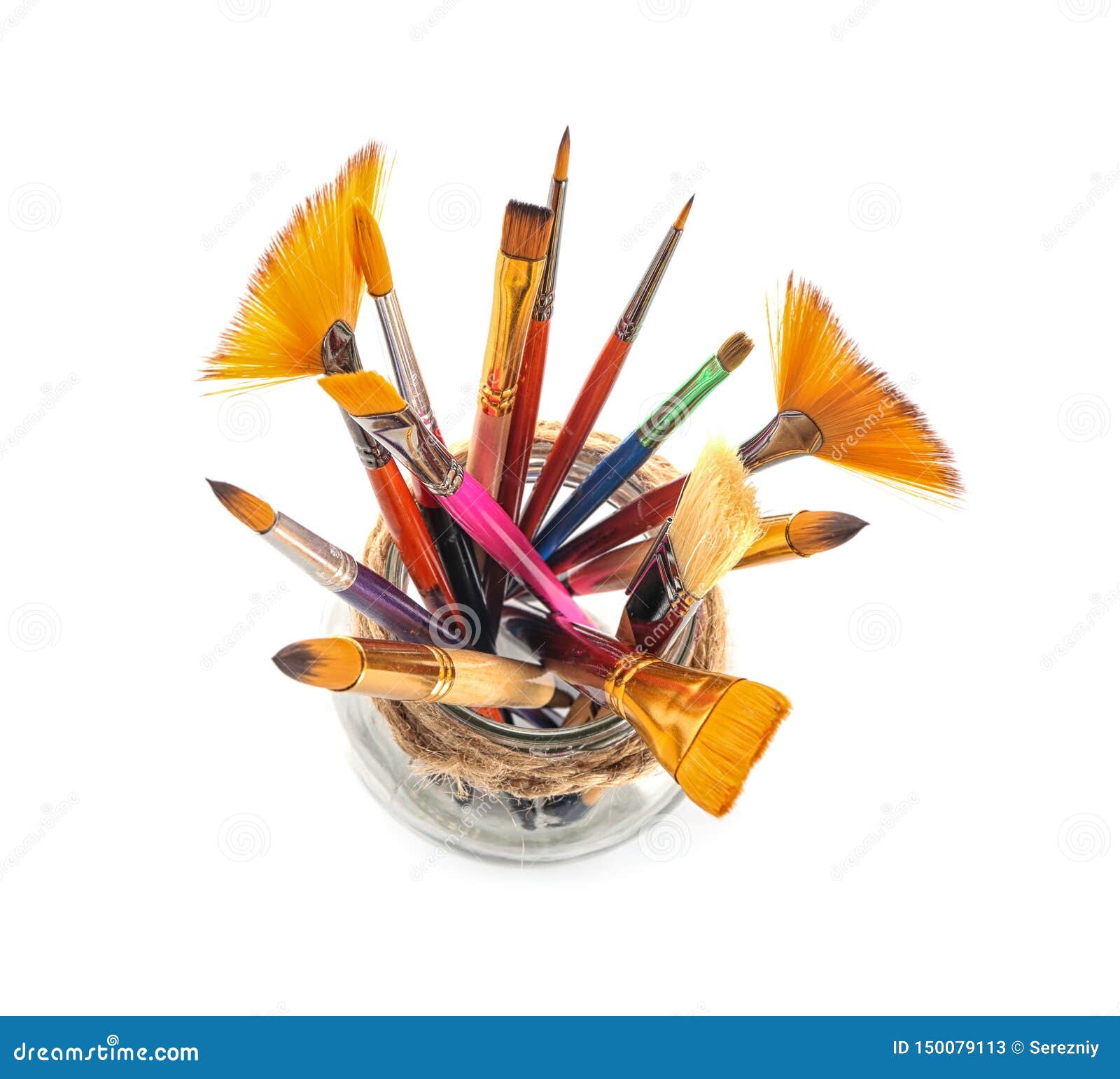 Many Paint Brushes in Glass Jar on White Background Stock Image Image