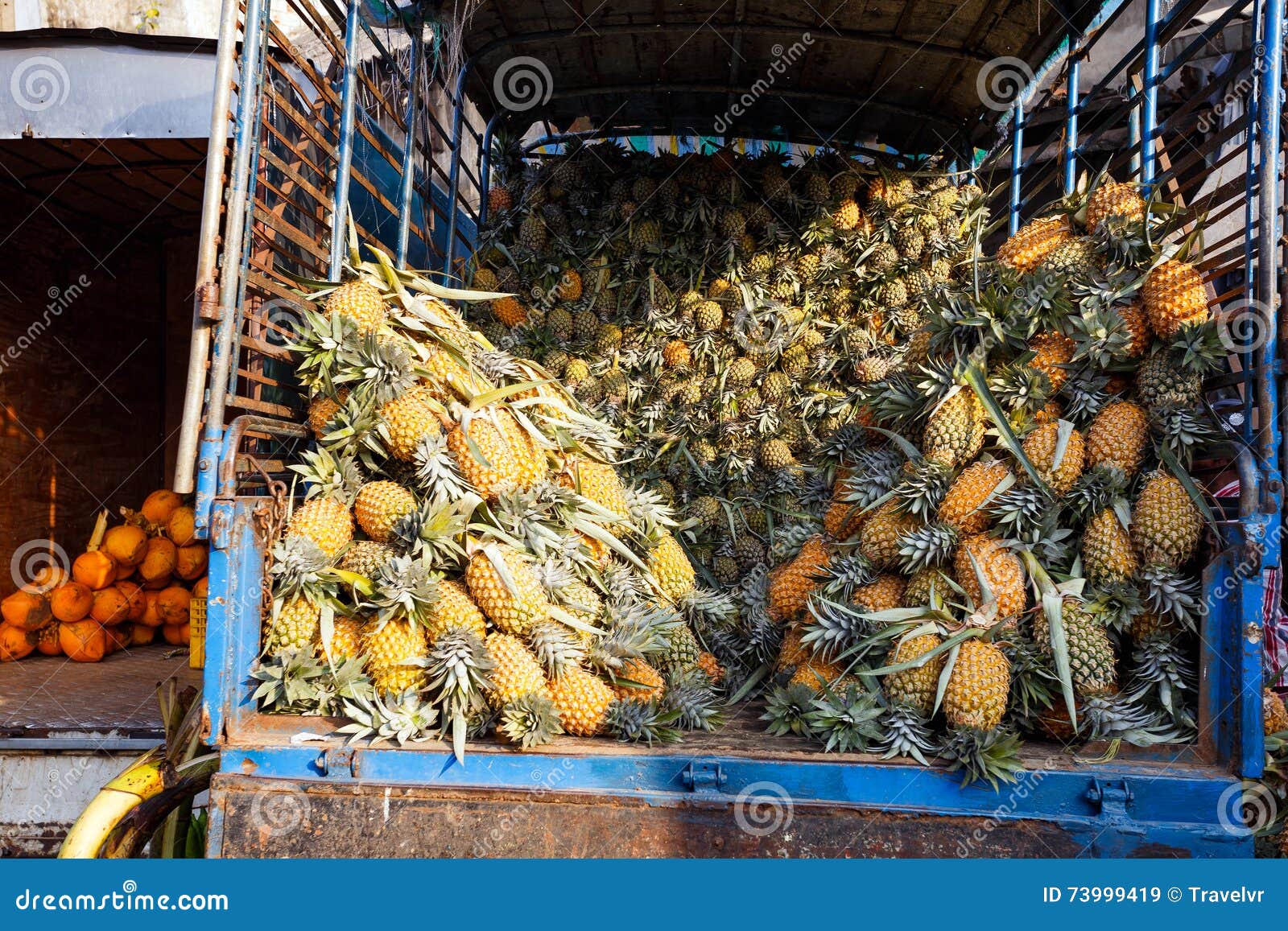 Many pineapples in truck stock image. Image of food, fresh 73999419