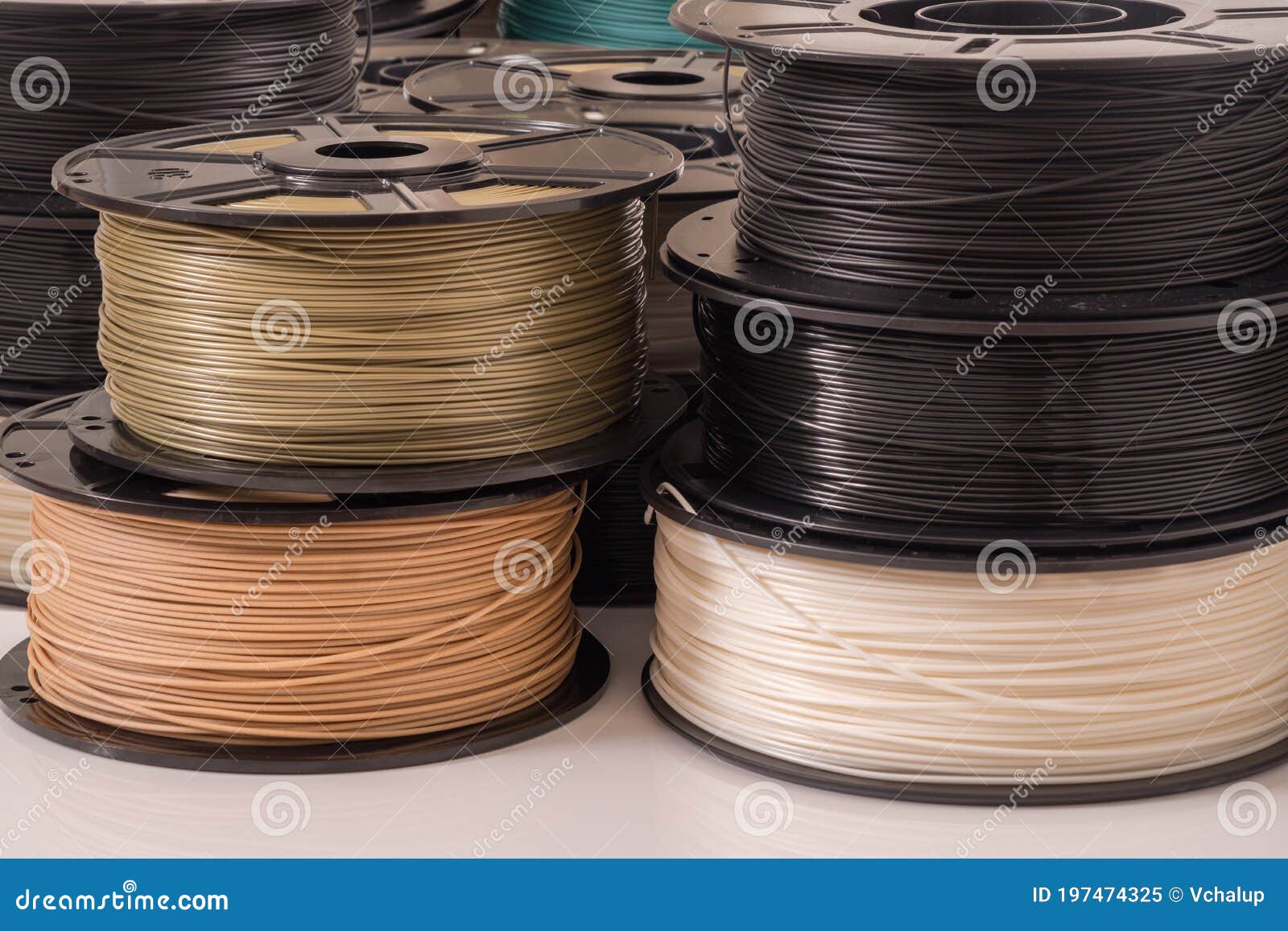many pla and abs filament spools for 3d printer.