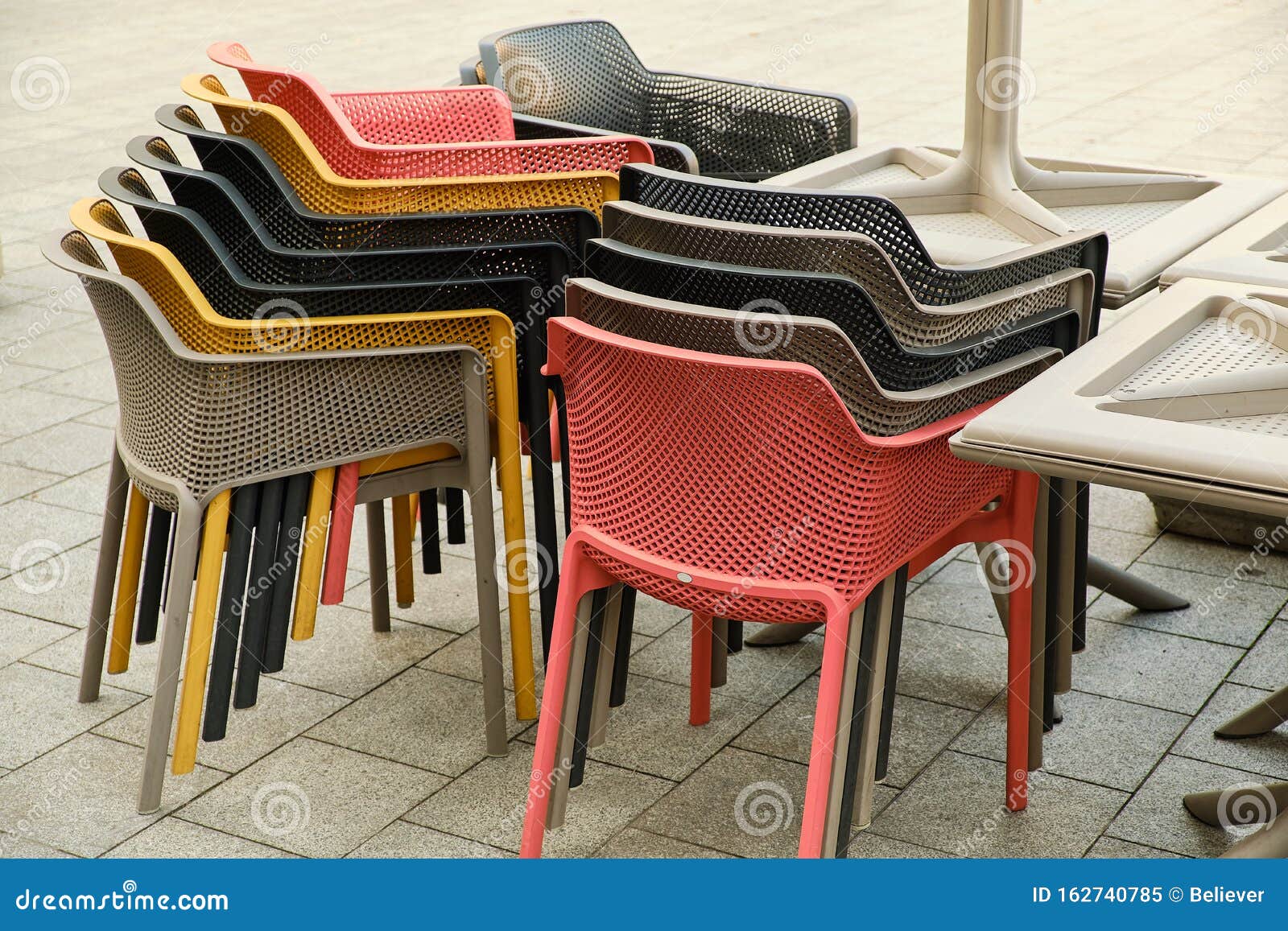 Many Plastic Multicolored Chairs Stock Image Image of empty, street 162740785