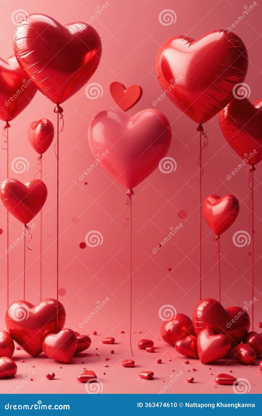 many red heart balloons float in a valentine s themed space, romantic decorations, floating hearts, heart balloon