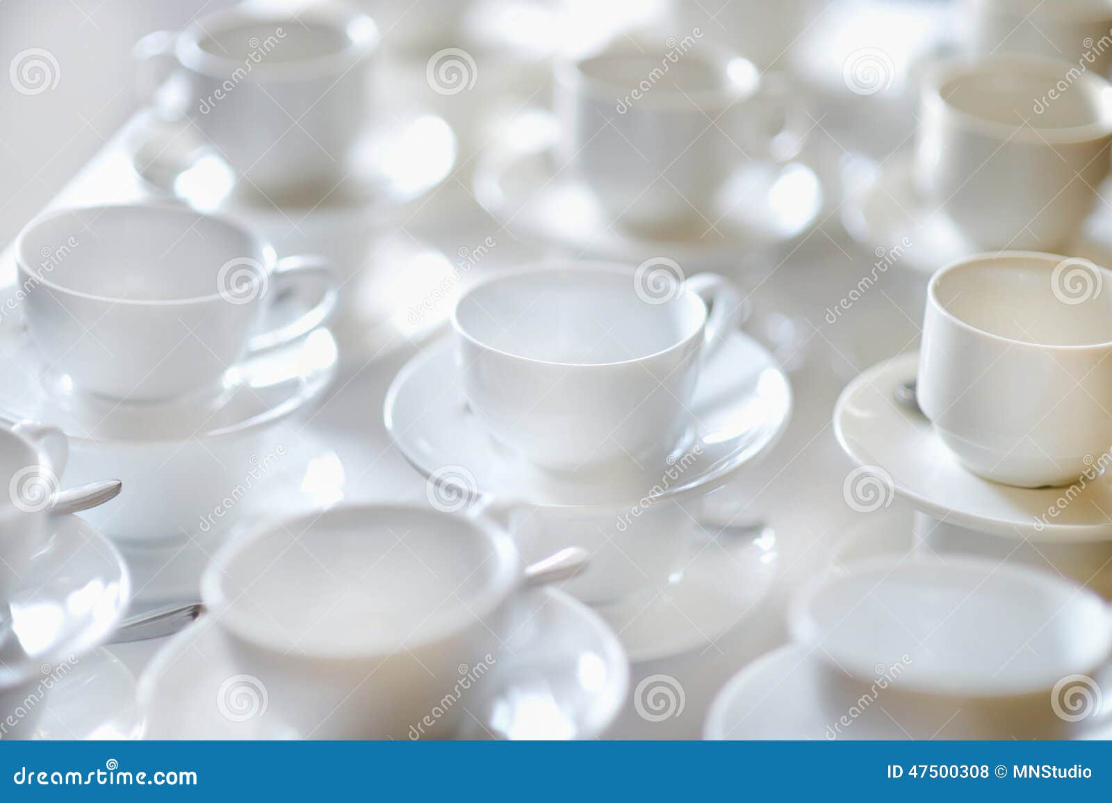 Many Rows of Pure White Cups and Saucers Stock Photo Image of