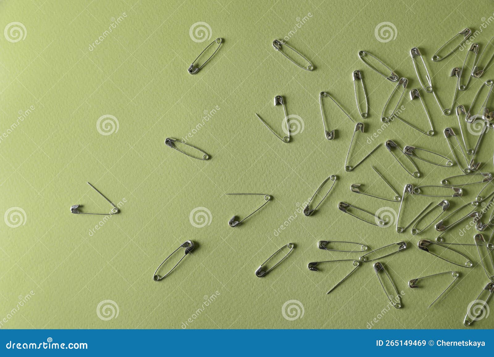 Many Safety Pins on Green Background, Flat Lay Stock Image Image of