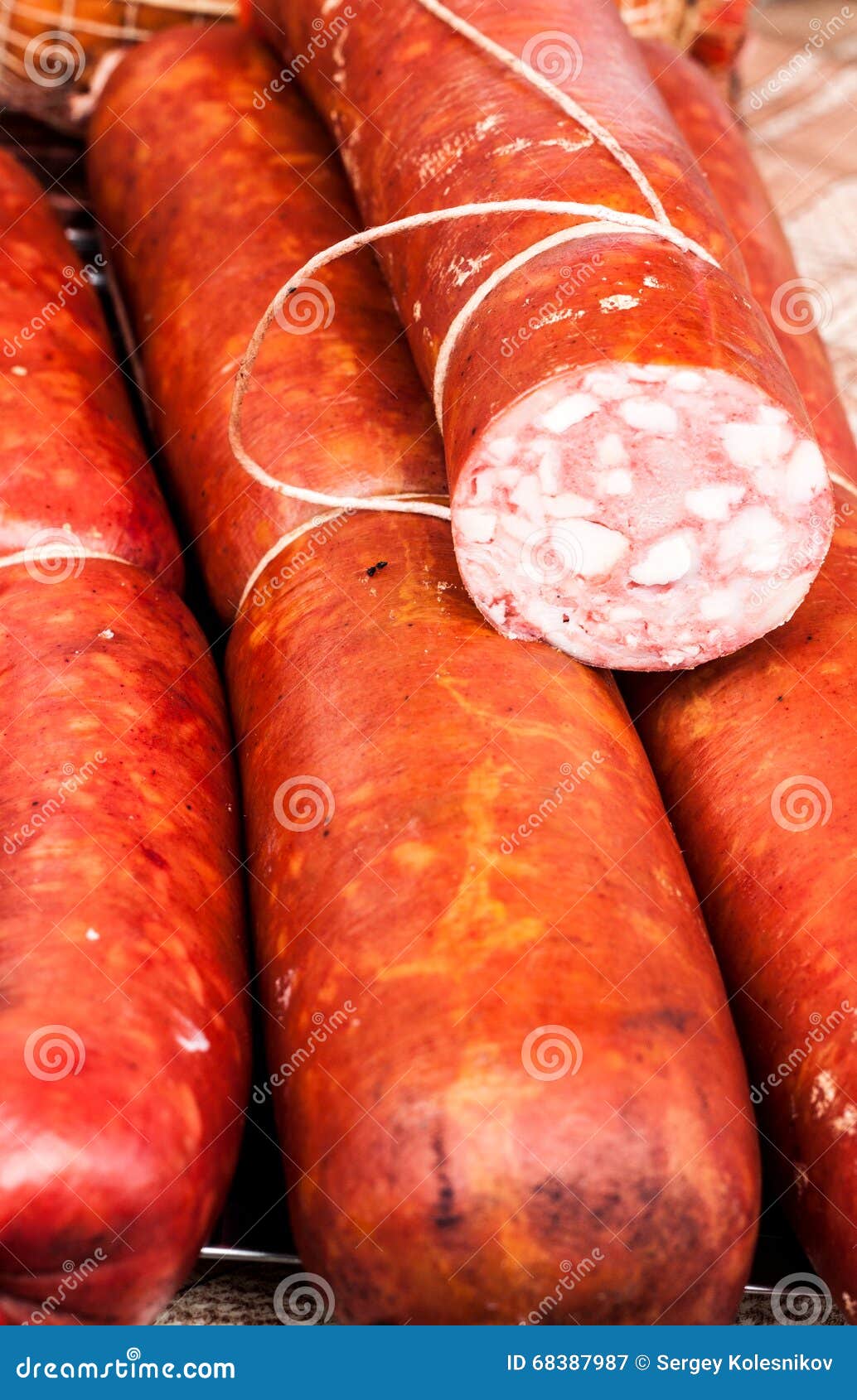 Many Sausages in Natural Casing As a Background Stock Image Image of