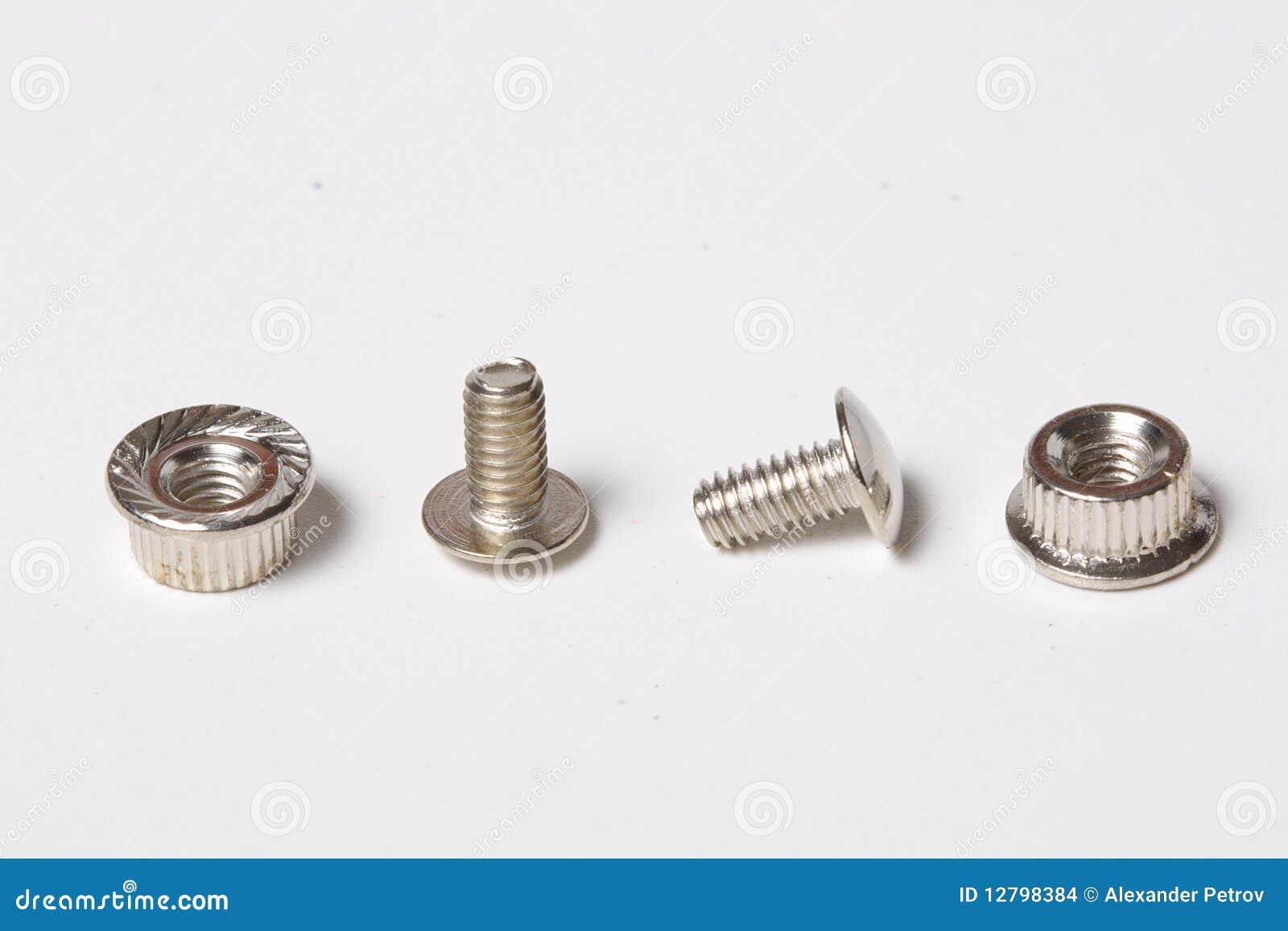 Many Screws and Nuts Isolated on White Background Stock Photo Image