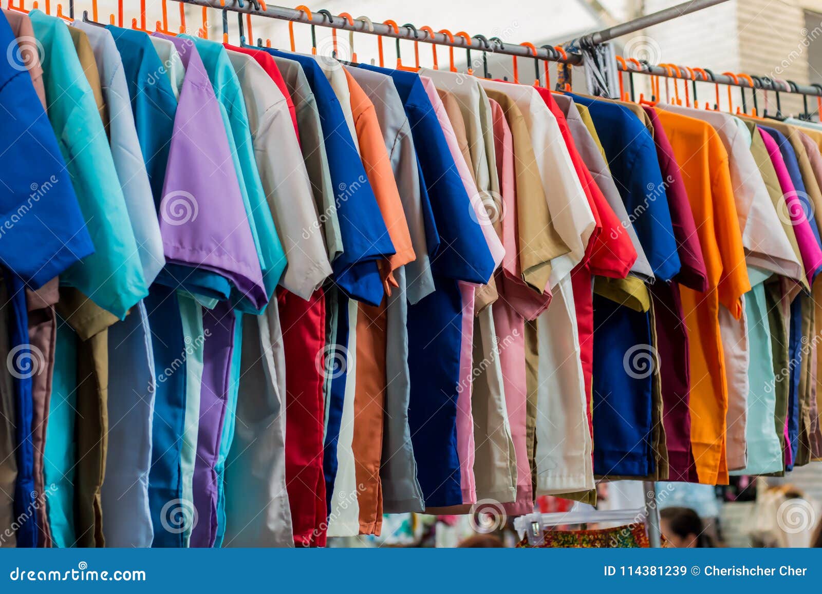 Many Shirts Colorful Hang Selling in the Market. Stock Image - Image of ...