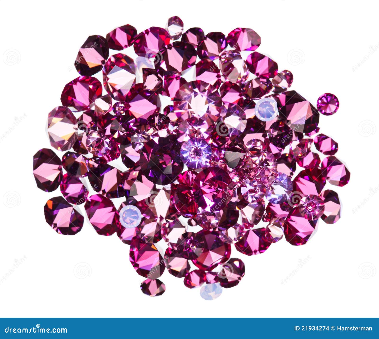 many small ruby diamonds heap  on white