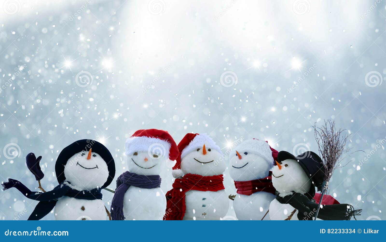 Many Snowmen Standing In Winter Christmas Landscape Stock Photo - Image of merry, rime ...1300 x 833