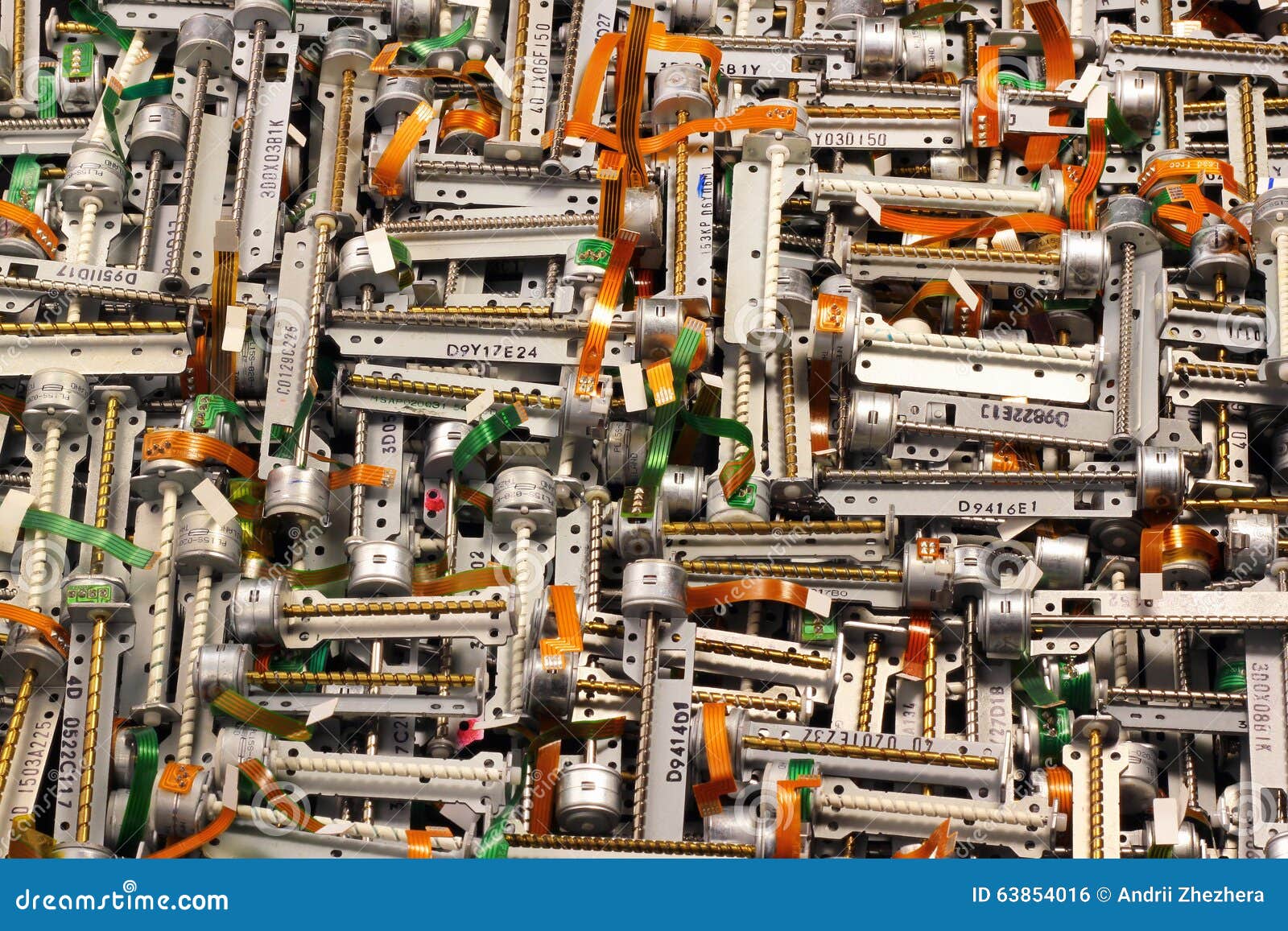 Many Stepper Motors from Floppy and Cd Dvd Drives. Stock Photo Image