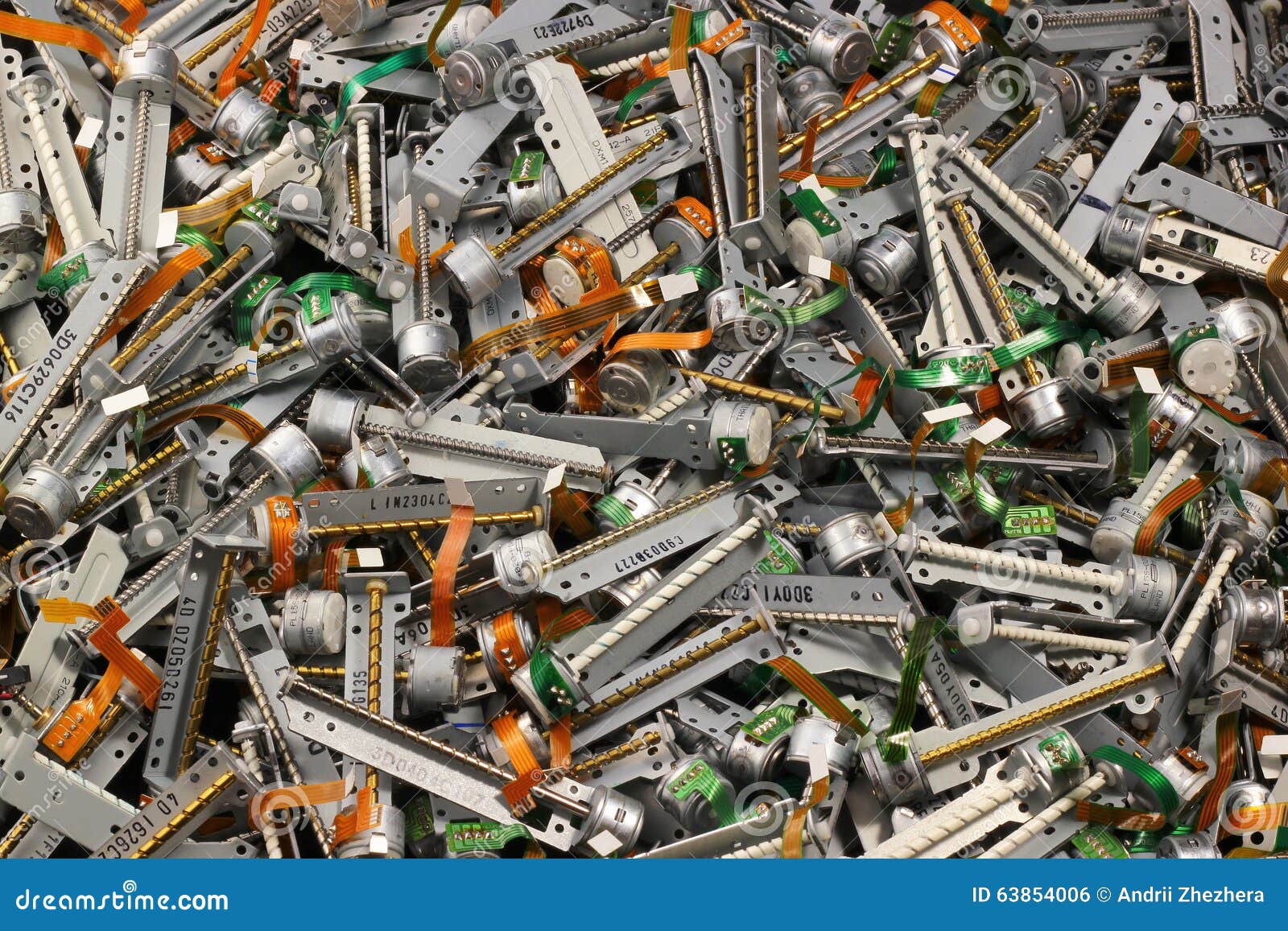 Many Stepper Motors from Old Discarded Floppy and Cd Dvd Drives. Stock