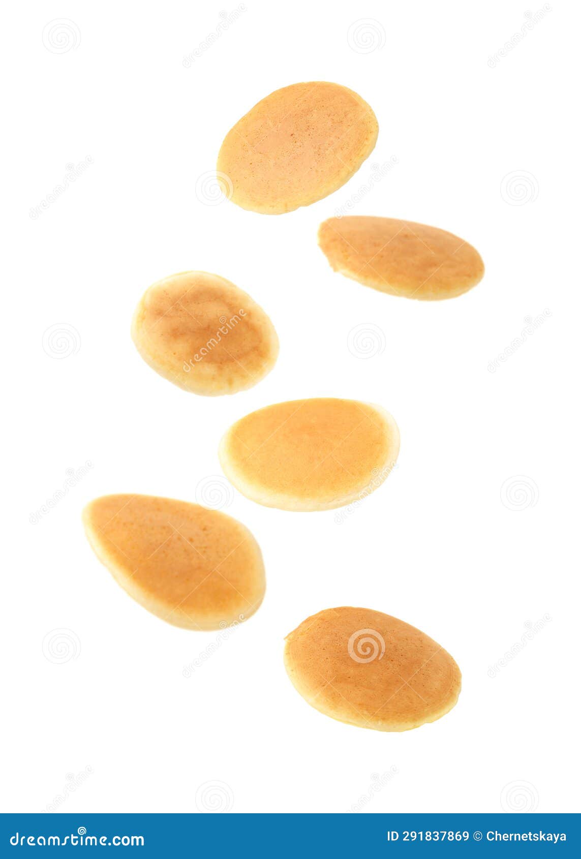 Many Tasty Fresh Pancakes Falling on White Background Stock Image