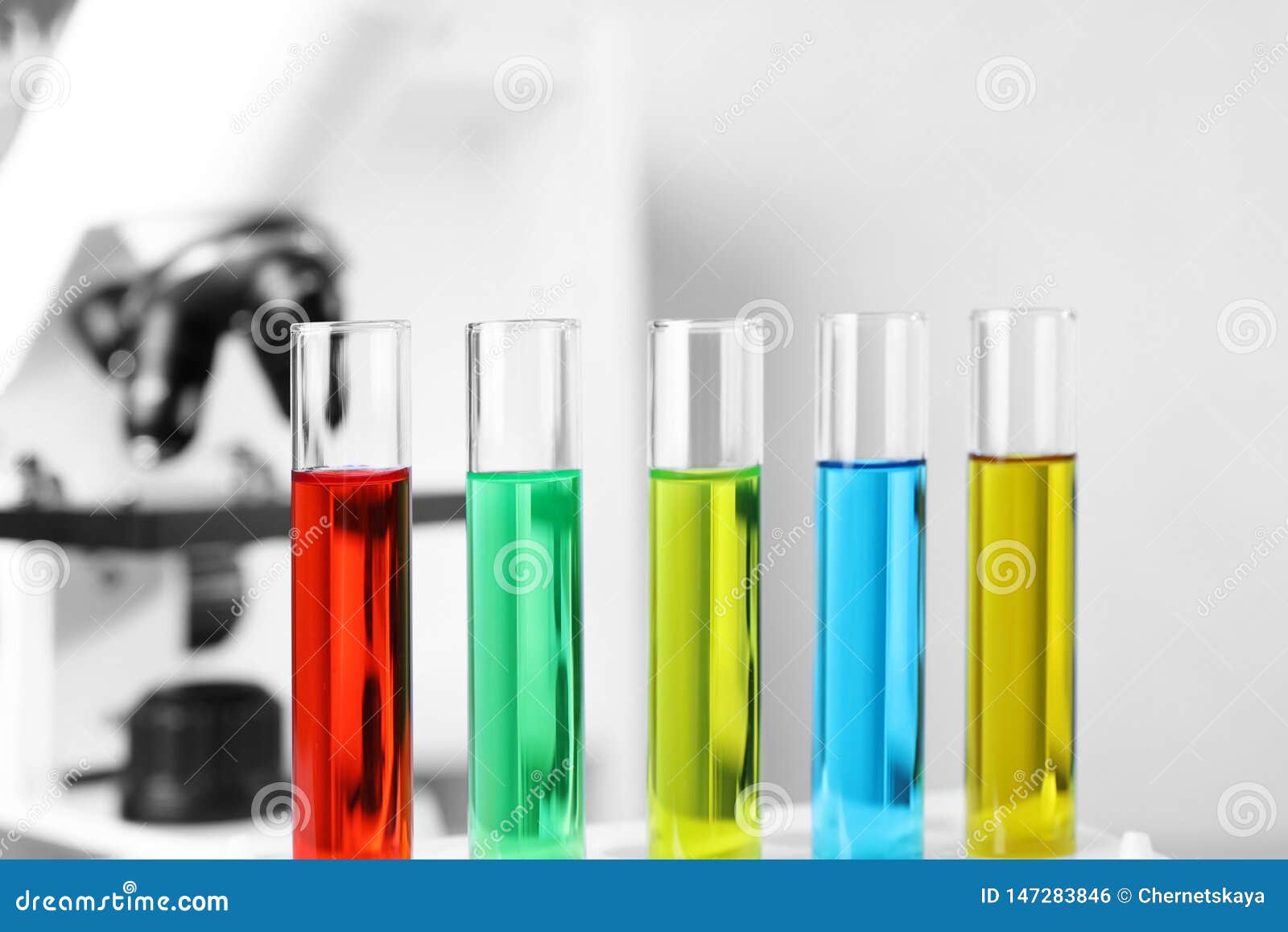 Many Test Tubes with Samples in Chemistry Laboratory Stock Photo