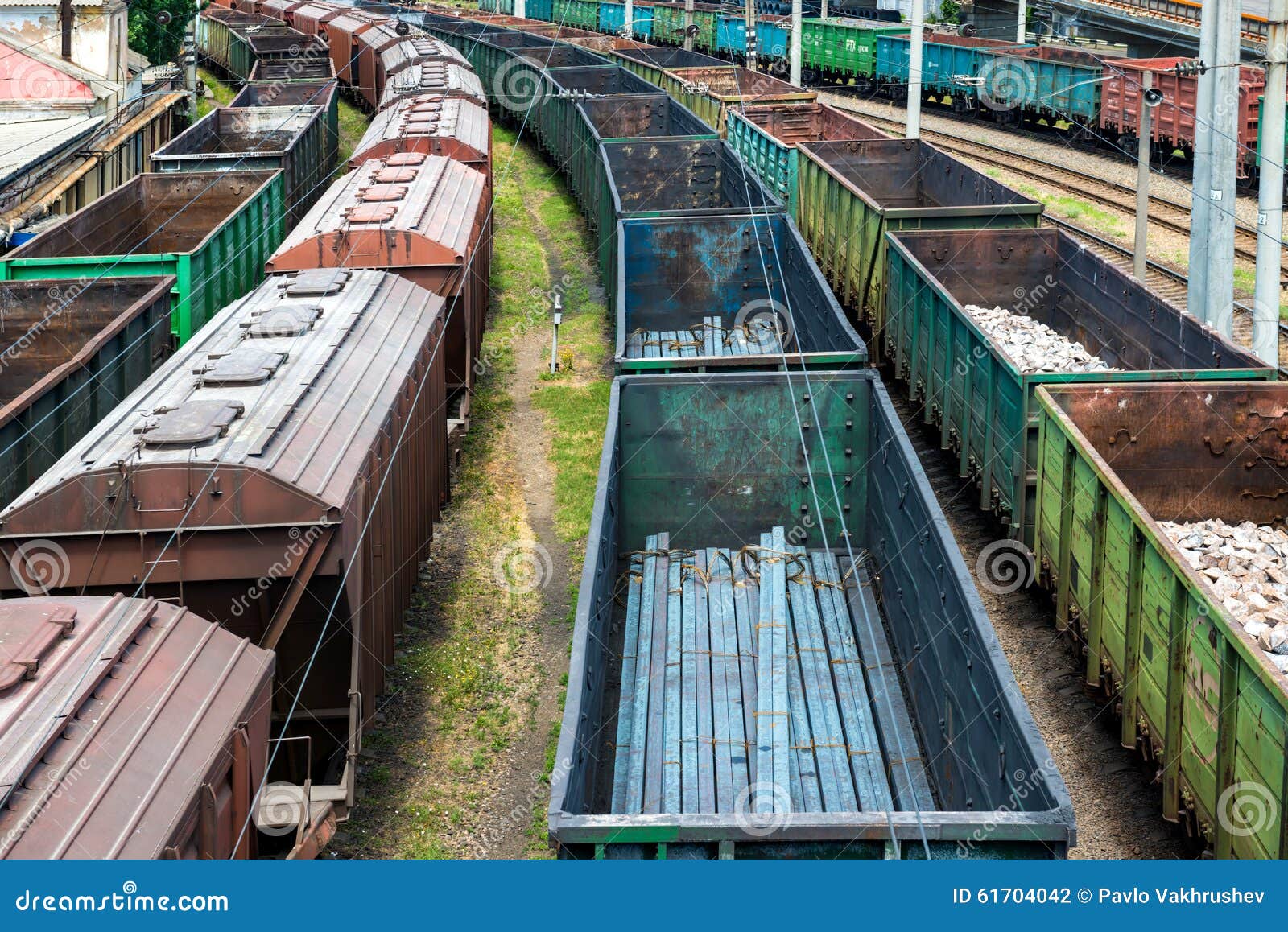 Many Trains with Cargo Wagons Stock Photo Image of blue, carriage