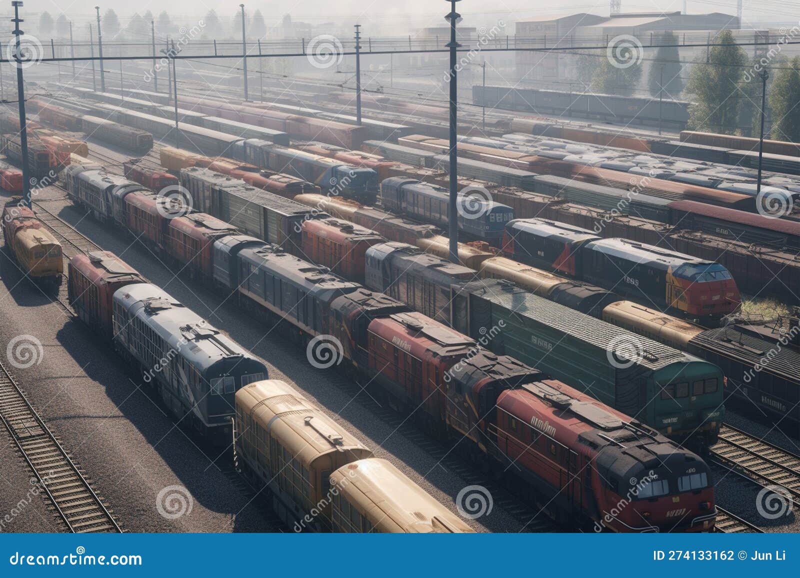Many Trains, Transportation Traffic Scenes Stock Illustration