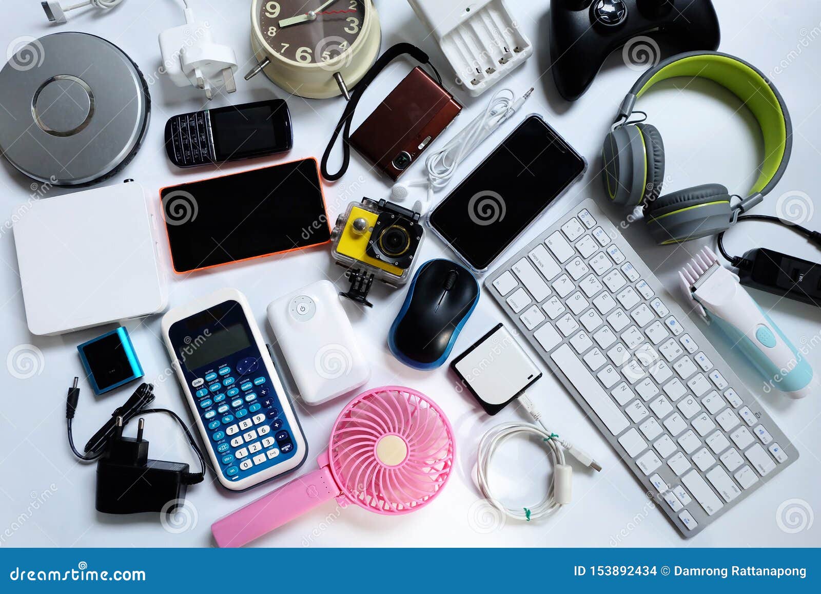 Many Used Modern Electronic Gadgets for daily Use on White Floor, Reuse and  Recycle Concept Stock Photo - Image of modern, accessories: 153892434