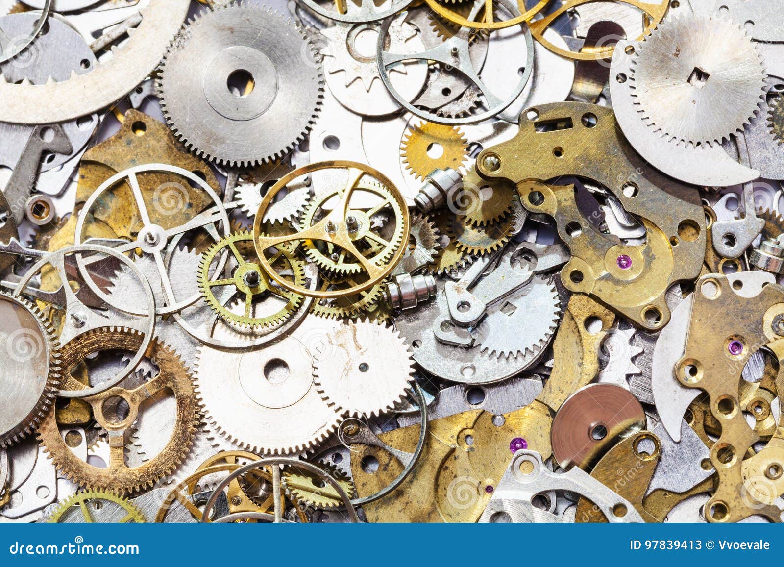 many used watch spare parts close up