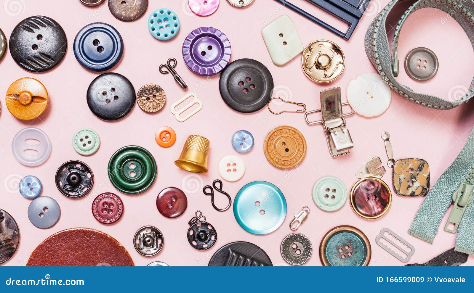 Many Various Sewing Objects on Pink Background Stock Image Image of