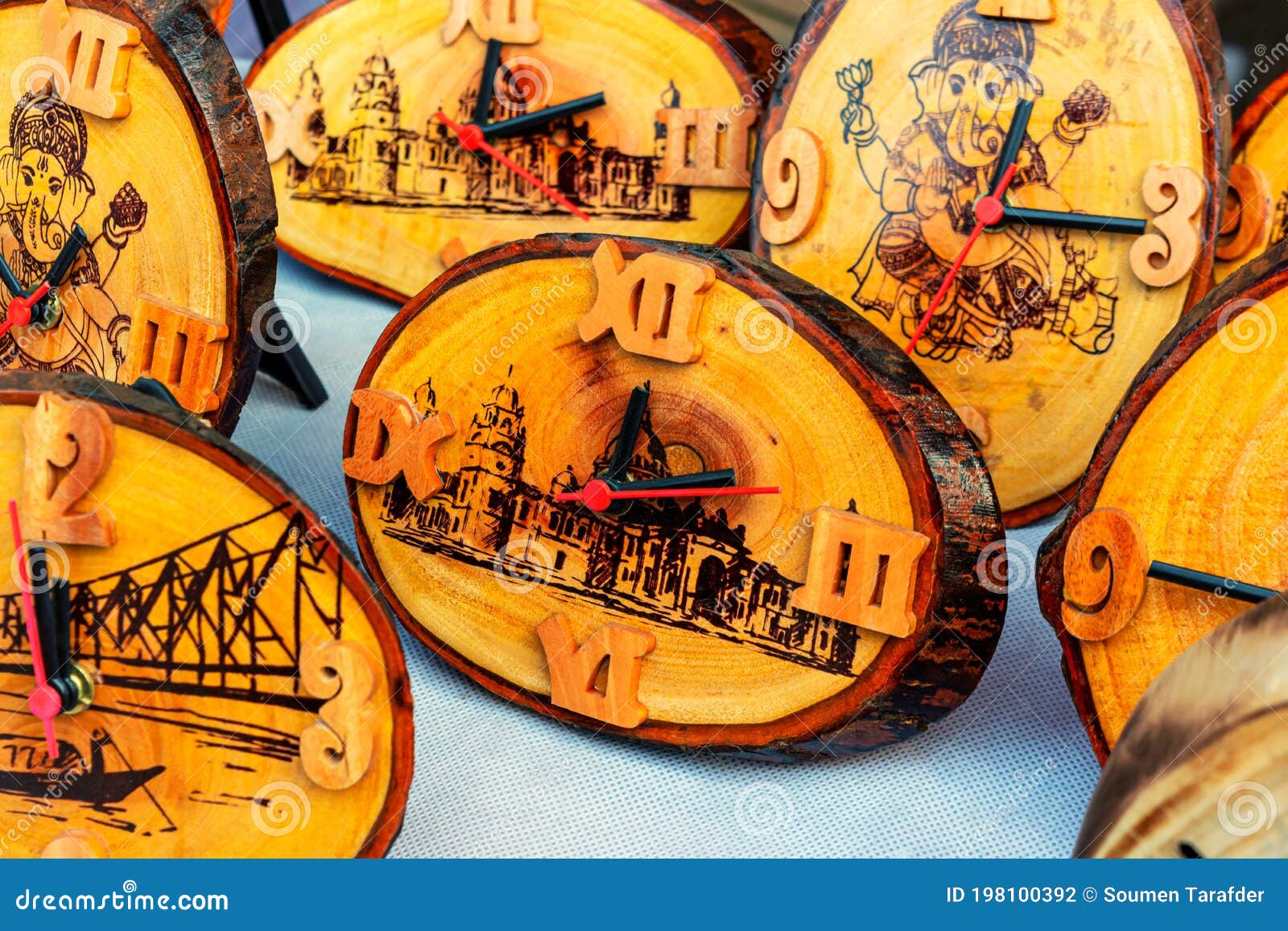 Many Wooden Clocks on a Table Editorial Photography - Image of business ...