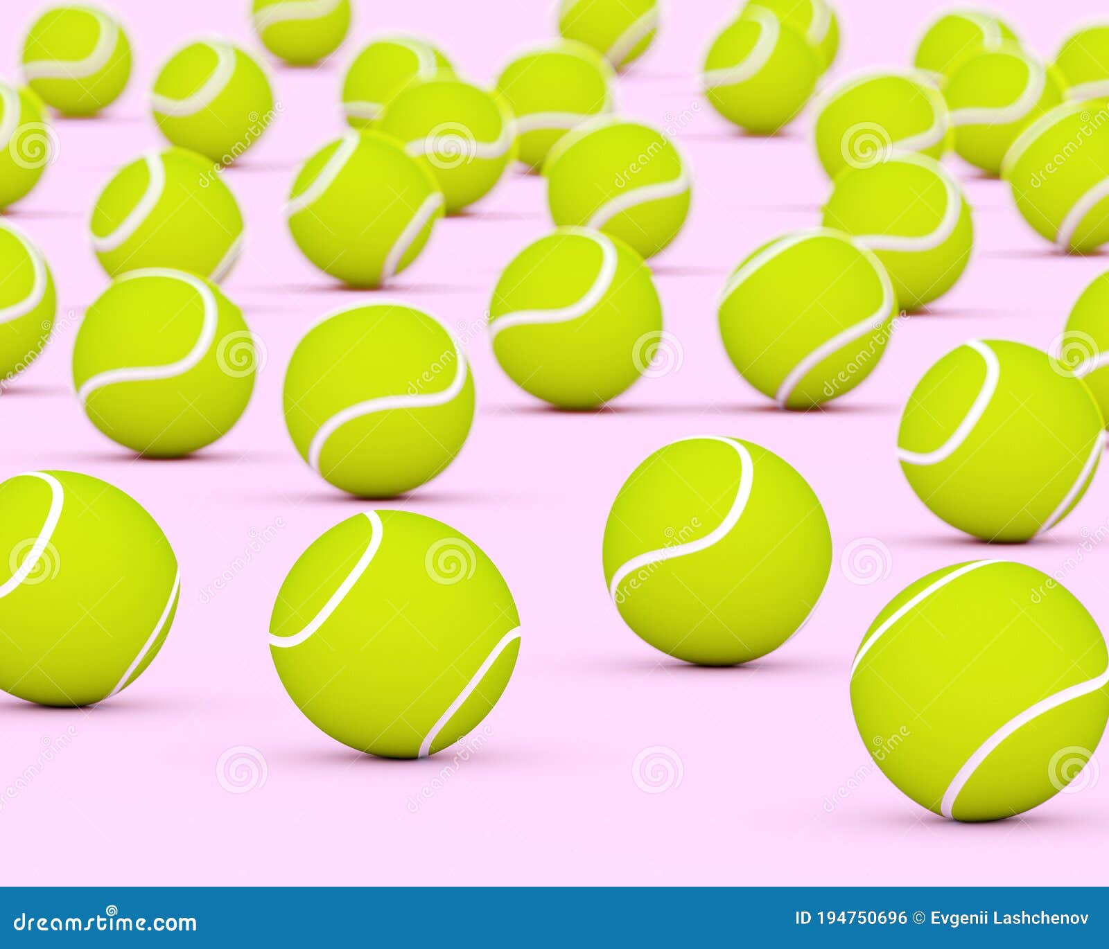 Many Yellow Tennis Balls on a Light Floor with Focus in the Foreground